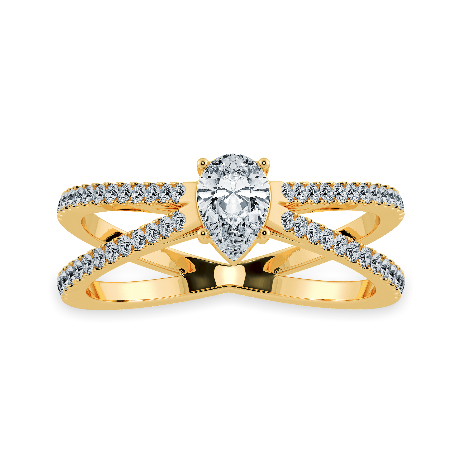 70-Pointer Pear Cut Solitaire Diamond Split Shank 18K Yellow Gold Ring JL AU 1175Y-B   Jewelove.US