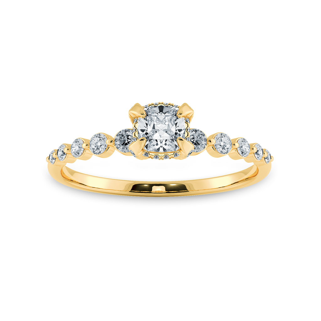 0.50cts. Cushion Cut Solitaire Halo Diamond Accents 18K Yellow Gold Ring JL AU 2005Y-A   Jewelove.US