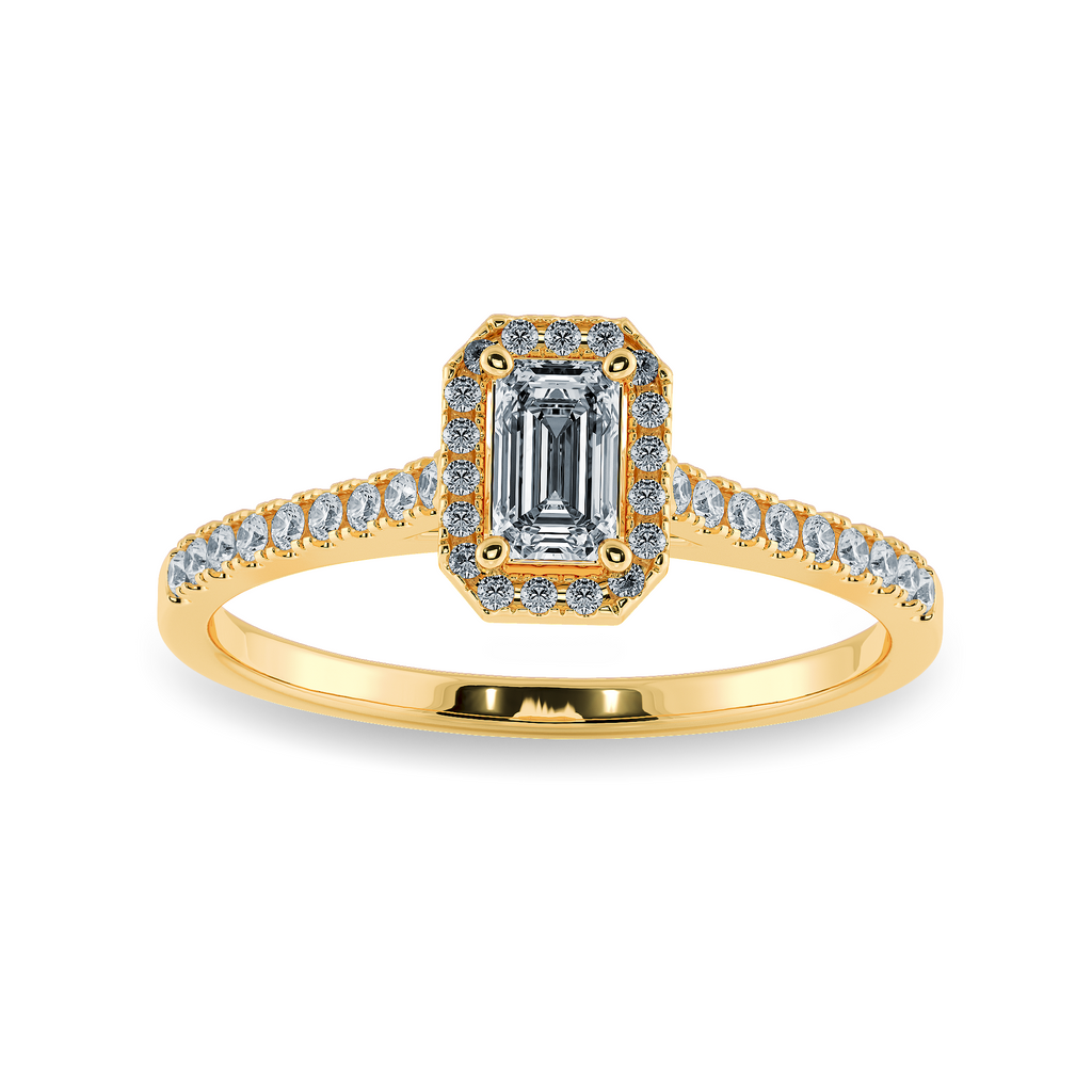 0.70cts. Emerald Cut Solitaire Halo Diamond Shank 18K Yellow Gold Ring JL AU 1197Y-B   Jewelove.US