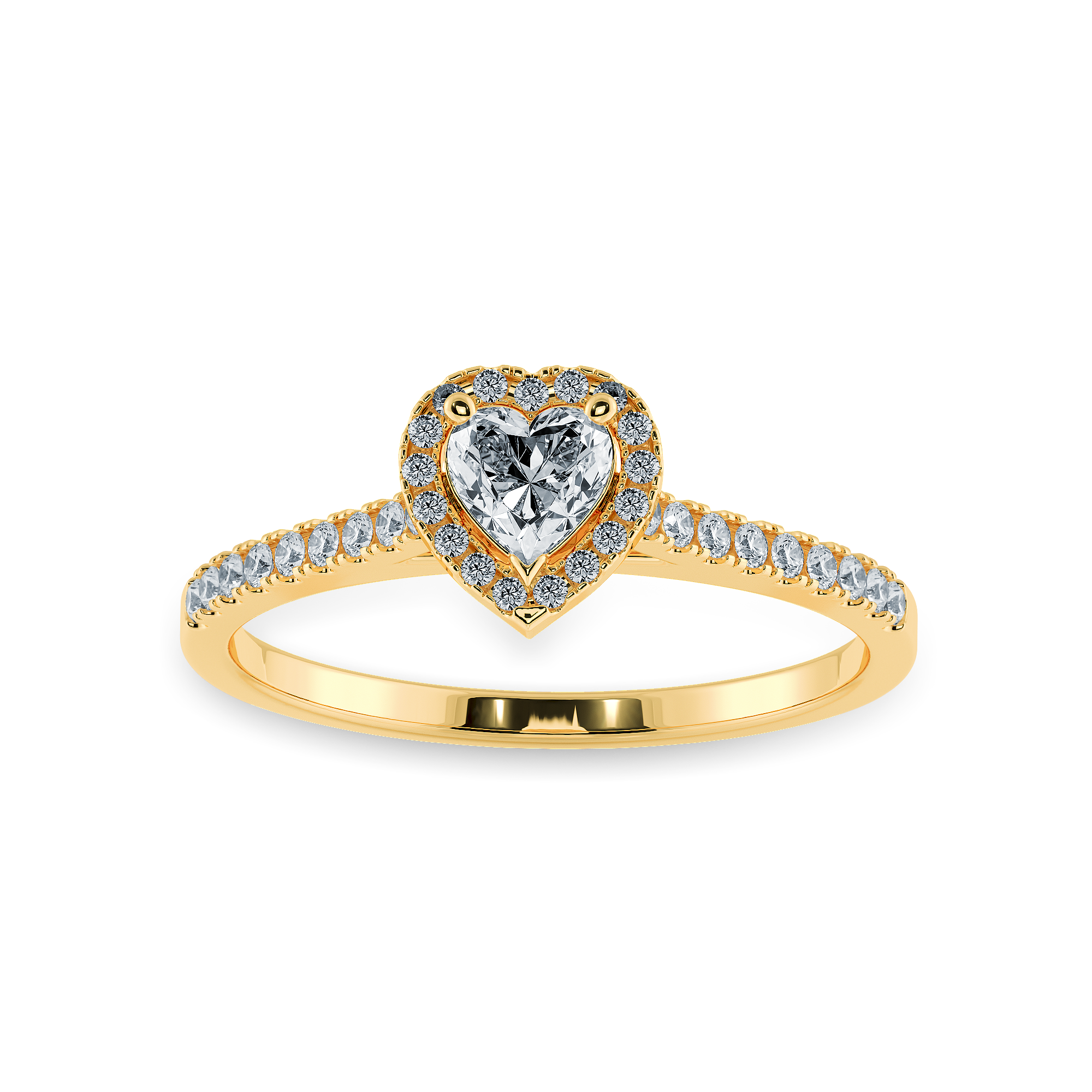 0.30cts. Heart Cut Solitaire Halo Diamond Shank 18K Yellow Gold Ring JL AU 1198Y   Jewelove.US