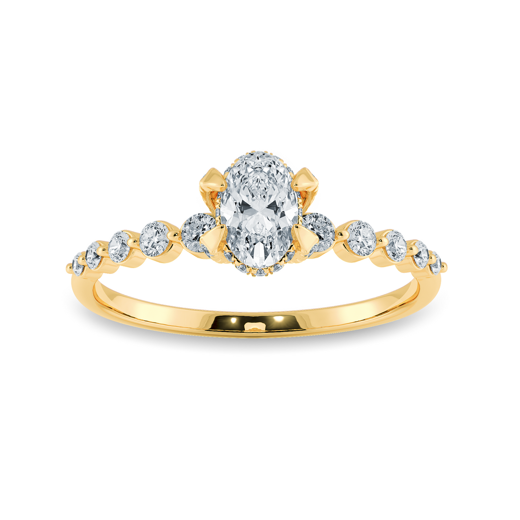 0.70cts. Oval Cut Solitaire Halo Diamond Accents 18K Yellow Gold Ring JL AU 2008Y-B   Jewelove.US