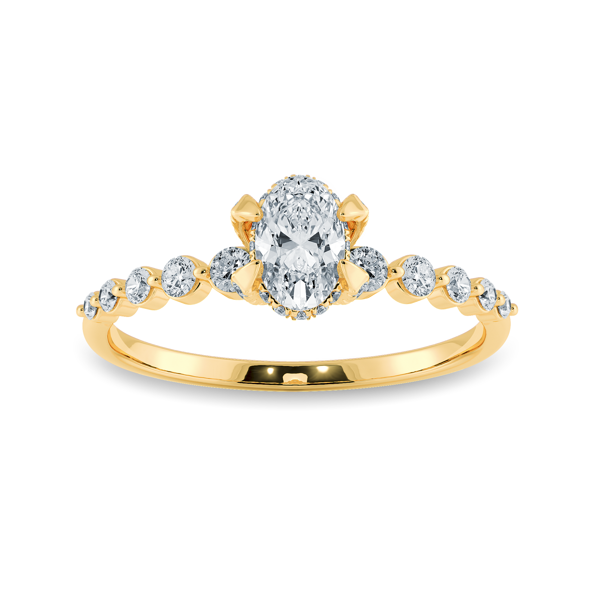 0.50cts. Oval Cut Solitaire Halo Diamond Accents 18K Yellow Gold Ring JL AU 2008Y-A   Jewelove.US