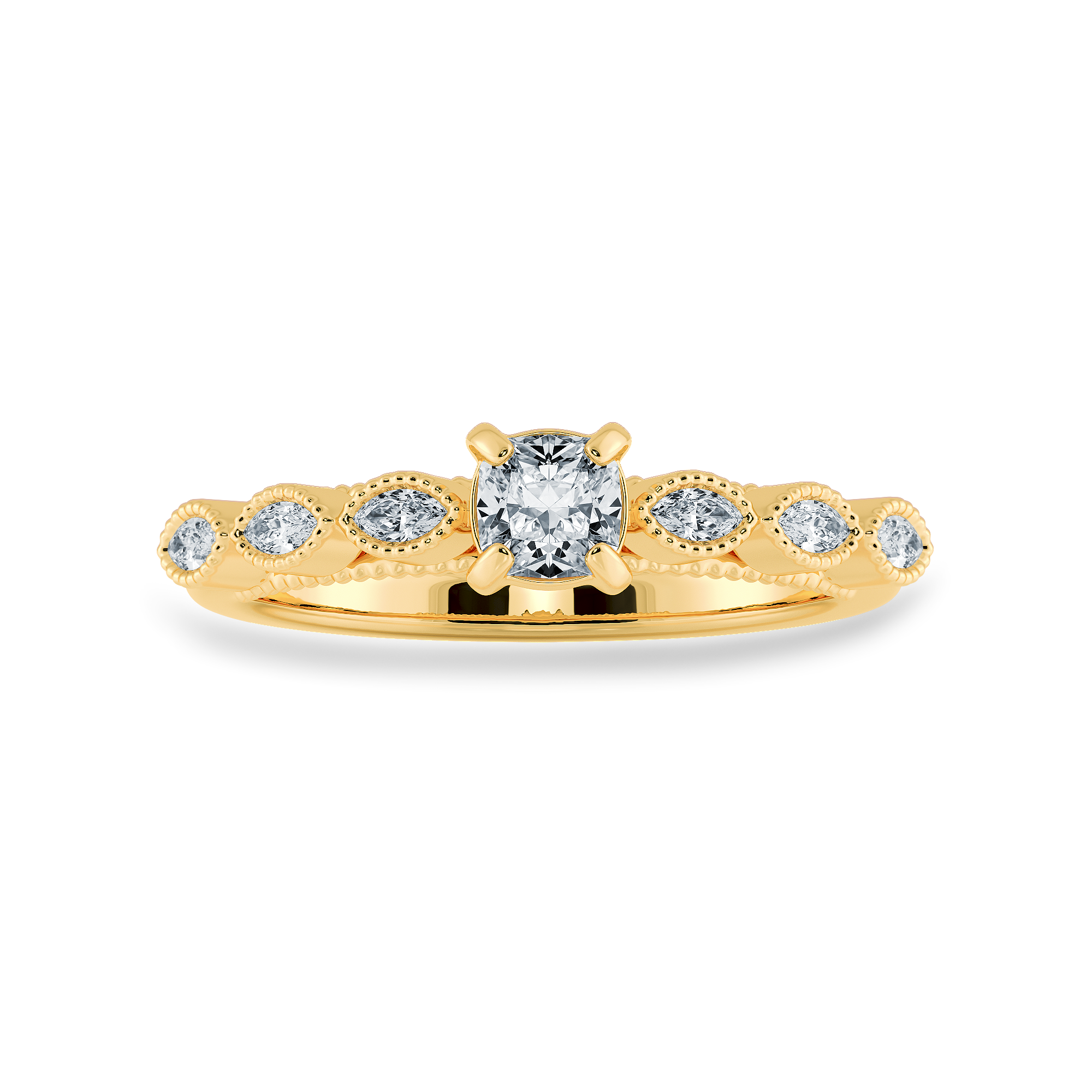 0.30cts. Cushion Cut Solitaire with Marquise Cut Diamond Accents 18K Yellow Gold Ring JL AU 2013Y   Jewelove.US