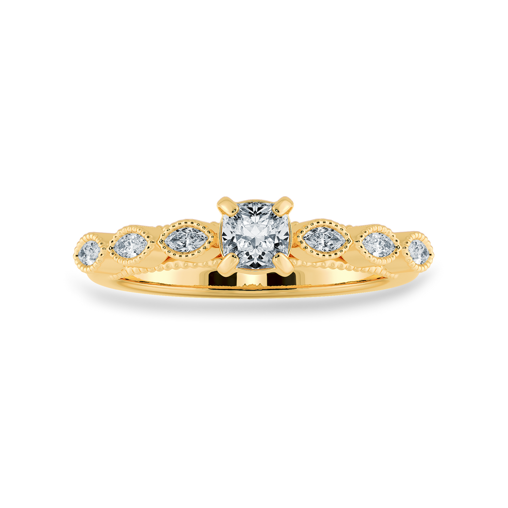 0.30cts. Cushion Cut Solitaire with Marquise Cut Diamond Accents 18K Yellow Gold Ring JL AU 2013Y   Jewelove.US