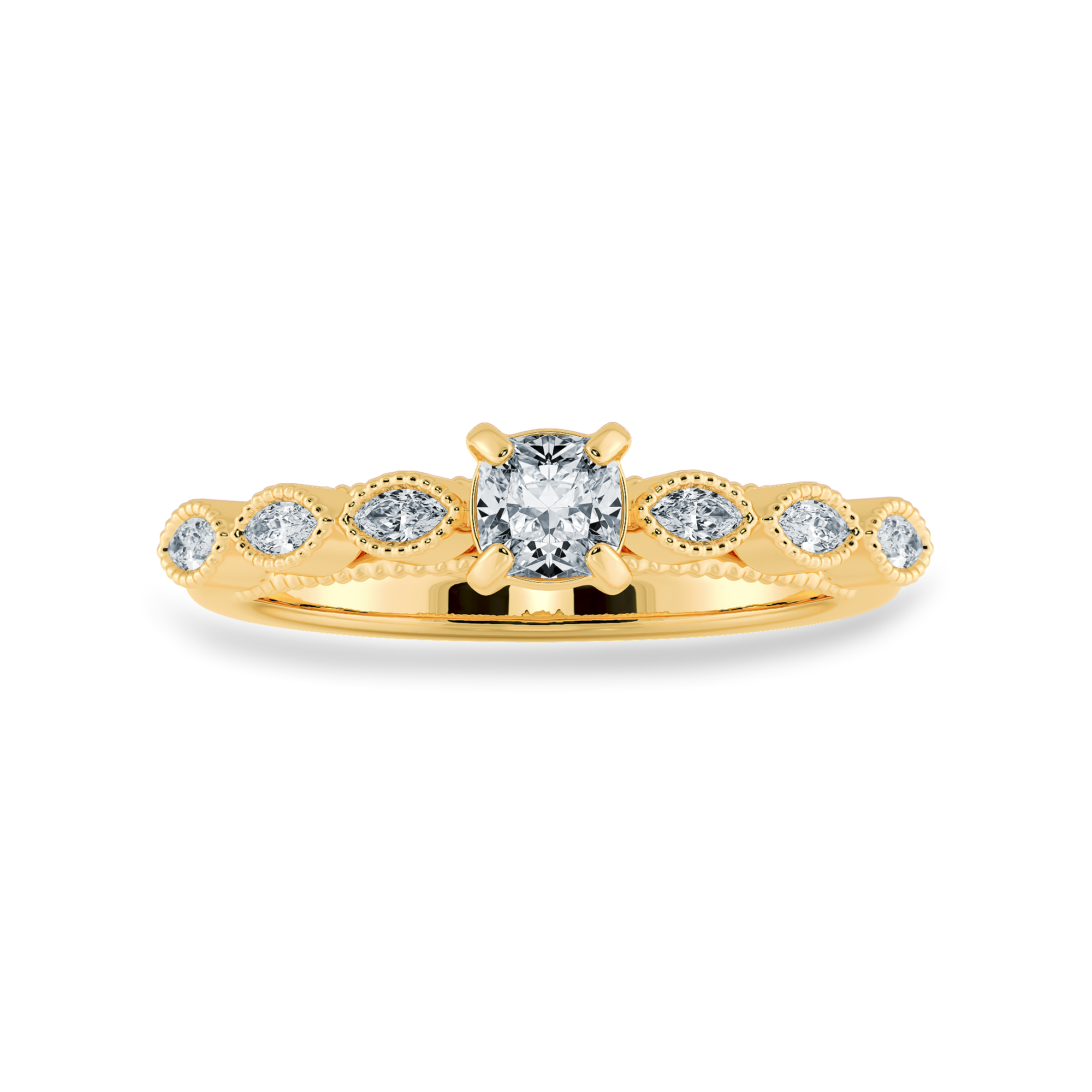 0.70cts. Cushion Cut Solitaire with Marquise Cut Diamond Accents 18K Yellow Gold Ring JL AU 2013Y-B   Jewelove.US