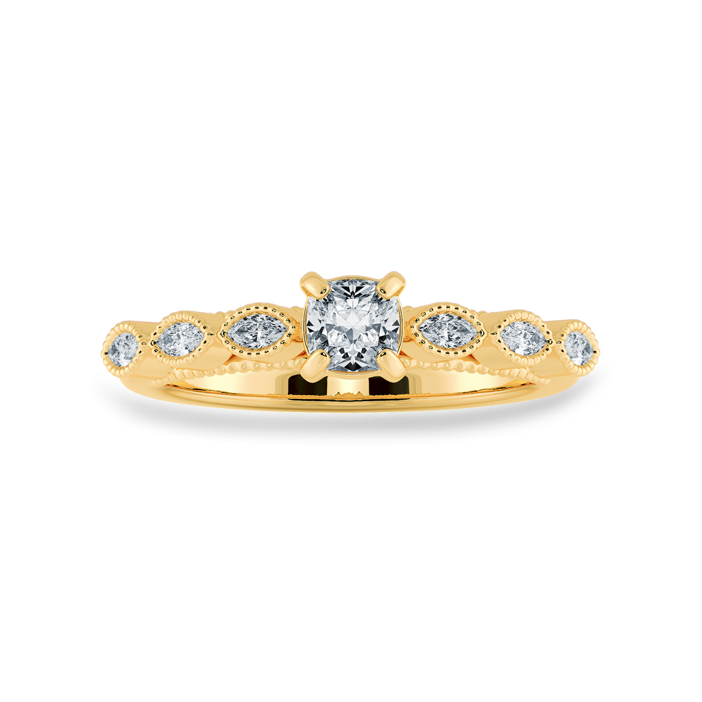 0.70cts. Cushion Cut Solitaire with Marquise Cut Diamond Accents 18K Yellow Gold Ring JL AU 2013Y-B   Jewelove.US