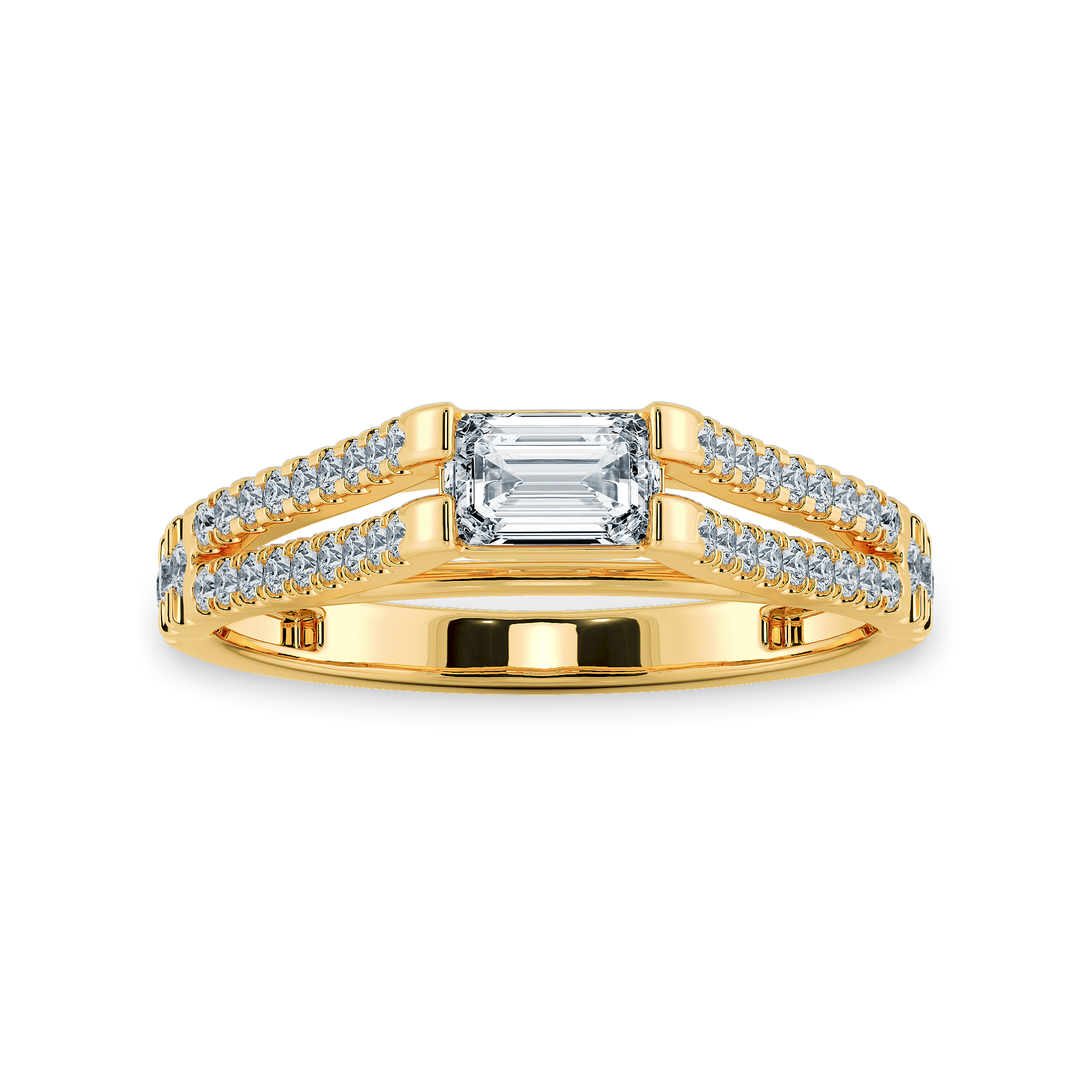 0.30cts. Emerald Cut Solitaire Diamond Split Shank 18K Yellow Gold Ring JL AU 1180Y   Jewelove.US