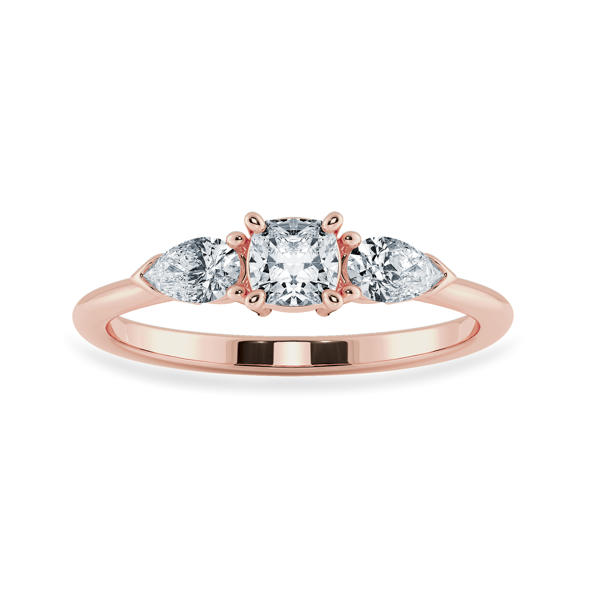 0.30cts. Cushion Cut Solitaire with Pear Cut Diamond Accents 18K Rose Gold Ring JL AU 1203R   Jewelove.US