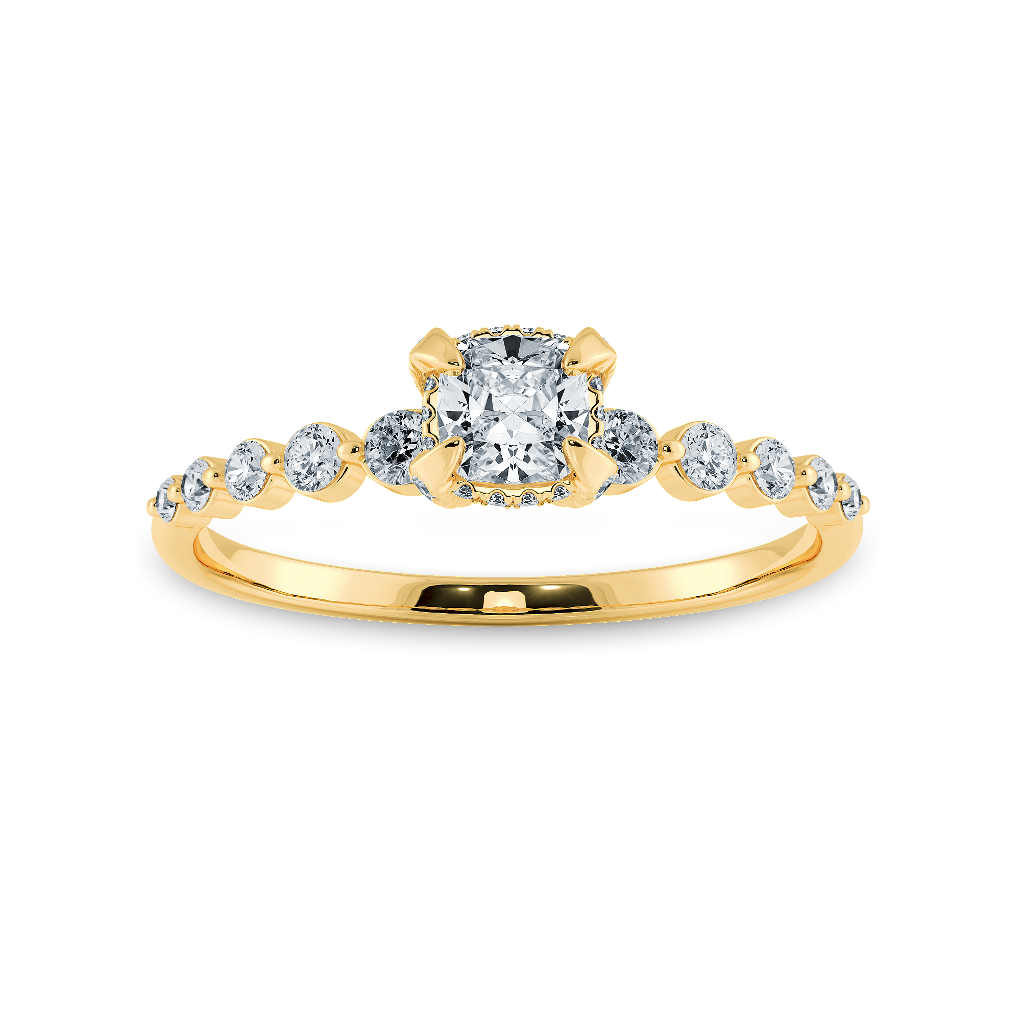 0.30cts. Cushion Cut Solitaire Halo Diamond Accents 18K Yellow Gold Ring JL AU 2005Y   Jewelove.US