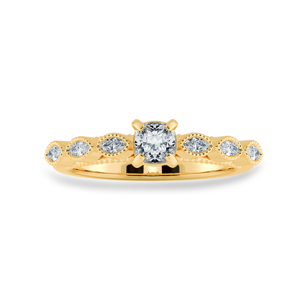 0.50cts. Cushion Cut Solitaire with Marquise Cut Diamond Accents 18K Yellow Gold Ring JL AU 2013Y-A   Jewelove.US