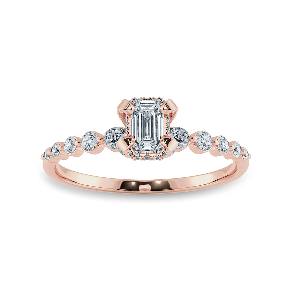 0.70cts. Emerald Cut Solitaire Halo Diamond Accents 18K Rose Gold Solitaire Ring JL AU 2006R-B   Jewelove.US