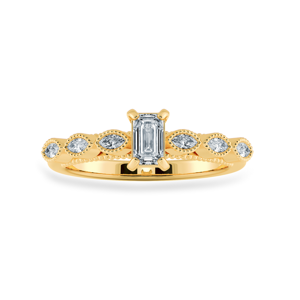 0.70cts. Emerald Cut Solitaire with Marquise Cut Diamond Accents 18K Yellow Gold Ring JL AU 2015Y-B   Jewelove.US