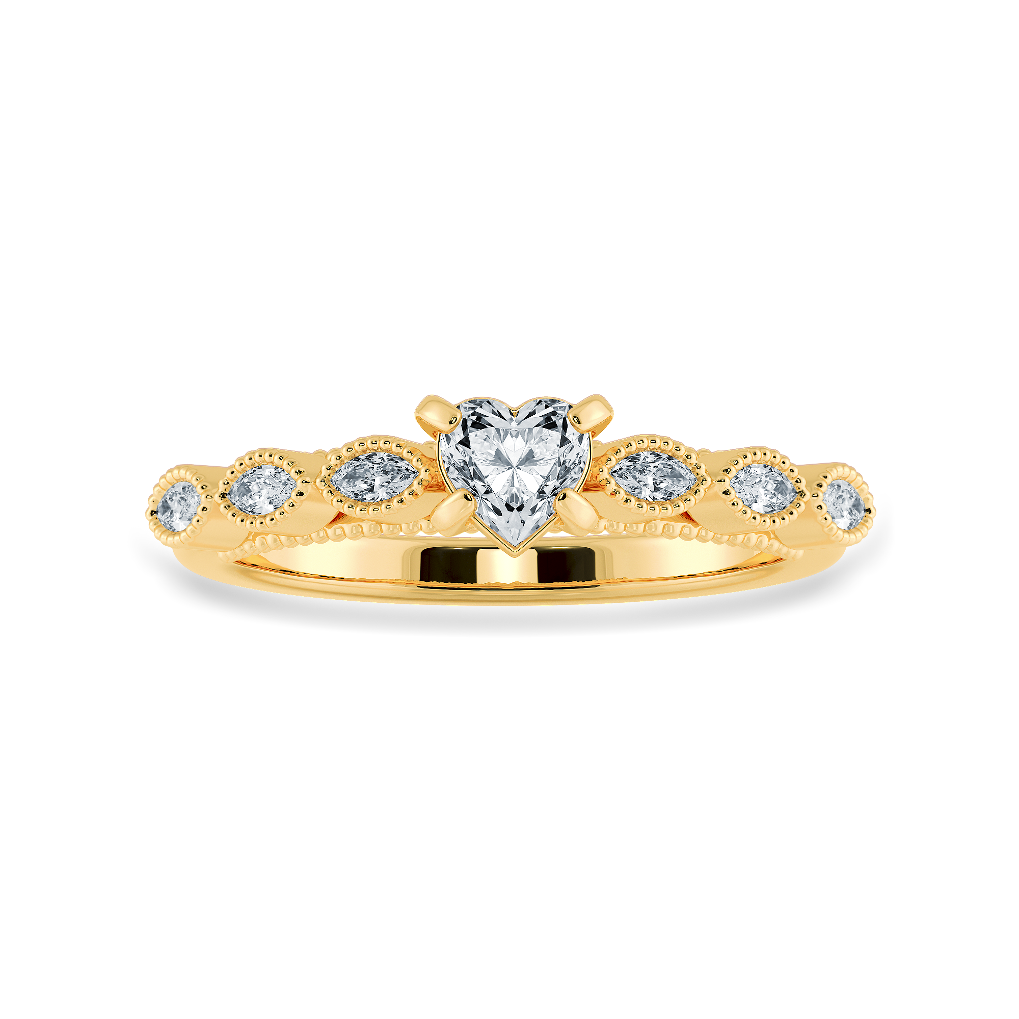 0.50cts. Heart Cut Solitaire with Marquise Cut Diamond Accents 18K Yellow Gold Ring JL AU 2016Y-A   Jewelove.US