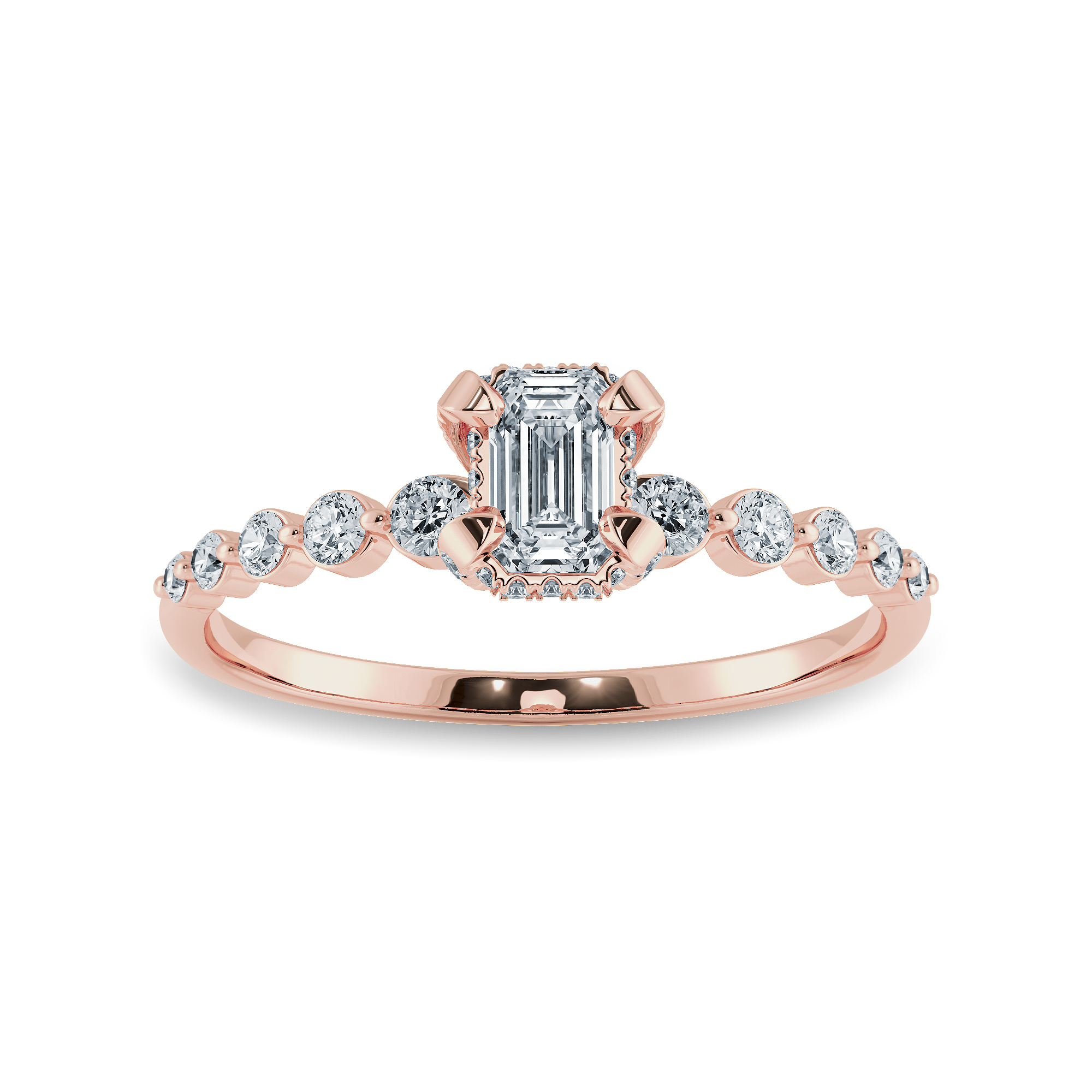 0.50cts. Emerald Cut Solitaire Halo Diamond Accents 18K Rose Gold Solitaire Ring JL AU 2006R-A   Jewelove.US