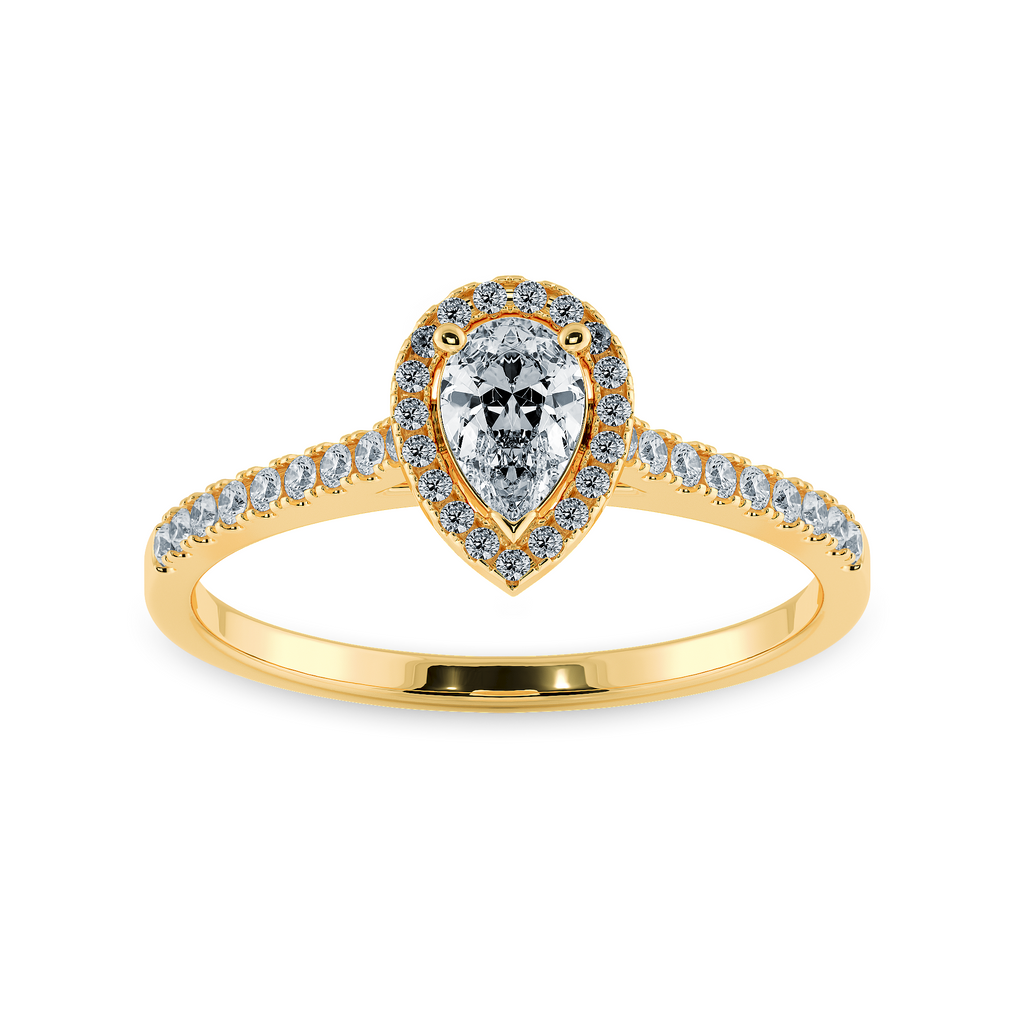0.30cts. Pear Cut Solitaire Halo Diamond Shank 18K Yellow Gold Ring JL AU 1200Y   Jewelove.US