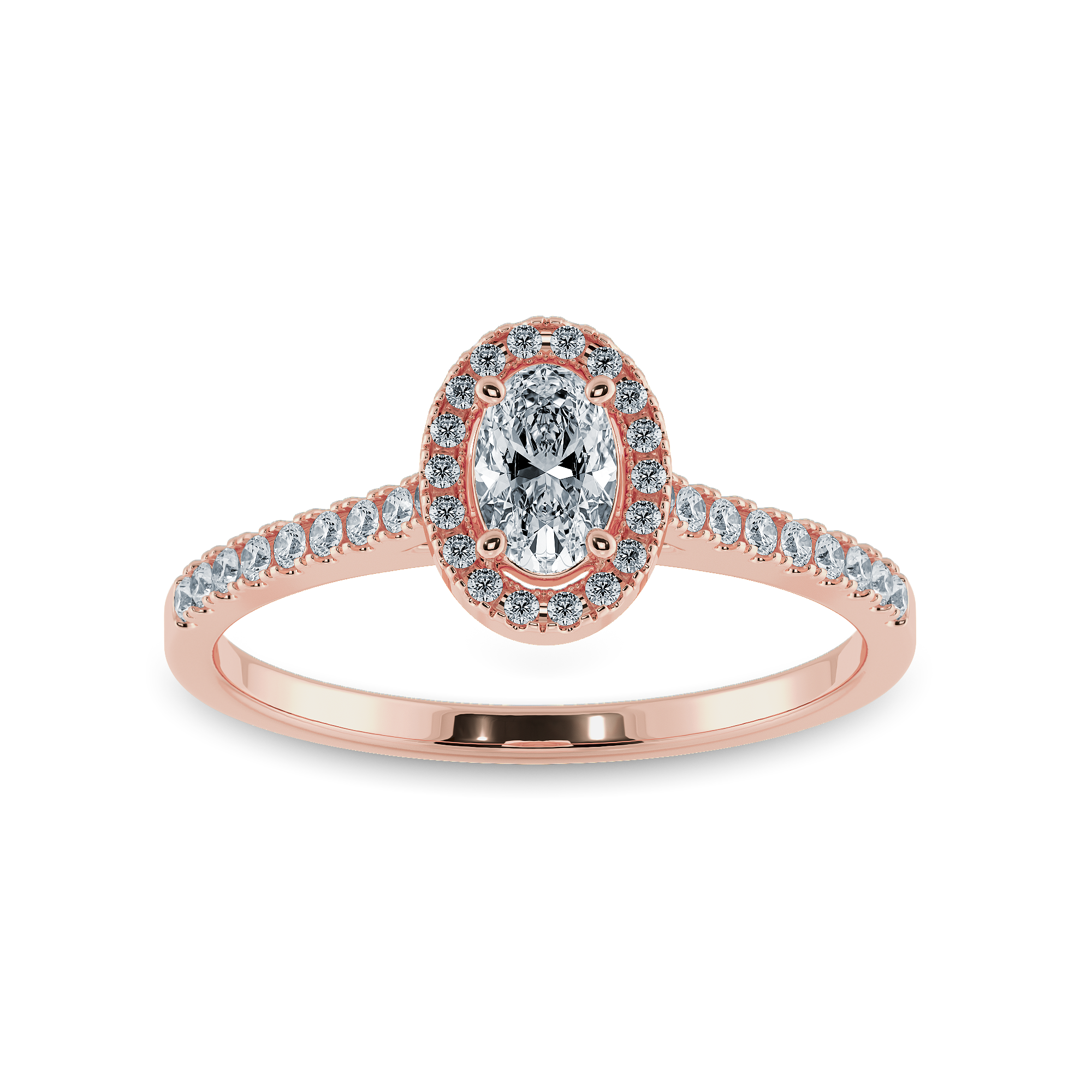 0.30cts. Oval Cut Solitaire Halo Diamond Shank 18K Rose Gold Ring JL AU 1199R   Jewelove.US