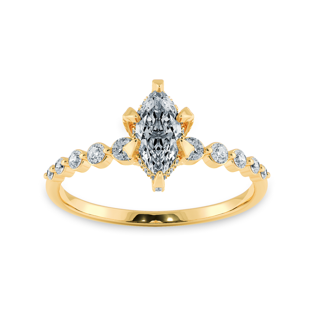 0.30ts. Marquise Cut Solitaire Halo Diamond Accents 18K Yellow Gold Ring JL AU 2010Y   Jewelove.US