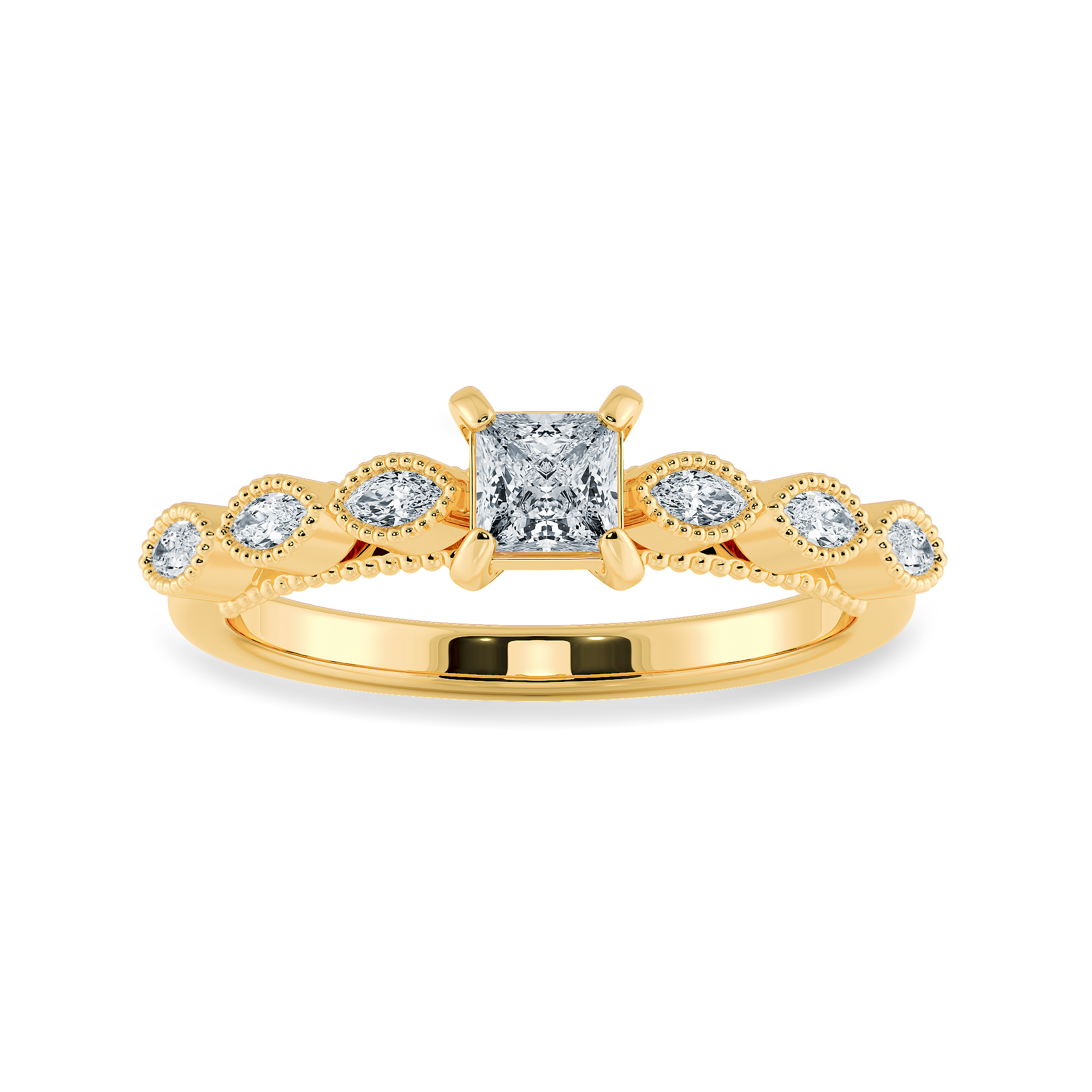 0.30cts. Princess Cut Solitaire with Marquise Cut Diamond Accents 18K Yellow Gold Ring JL AU 2012Y   Jewelove.US