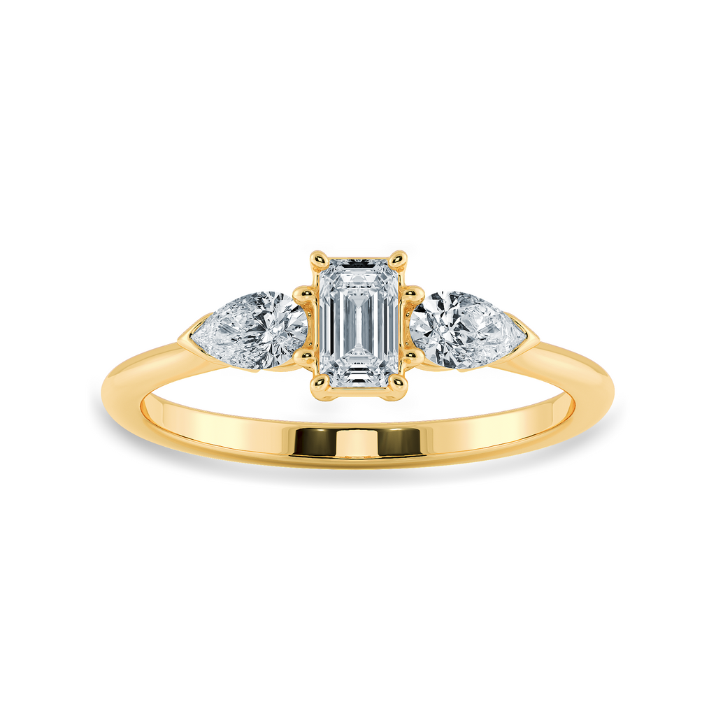 0.70cts. Emerald Cut Solitaire with Pear Cut Diamond Accents 18K Yellow Gold Ring JL AU 1204Y-B   Jewelove.US