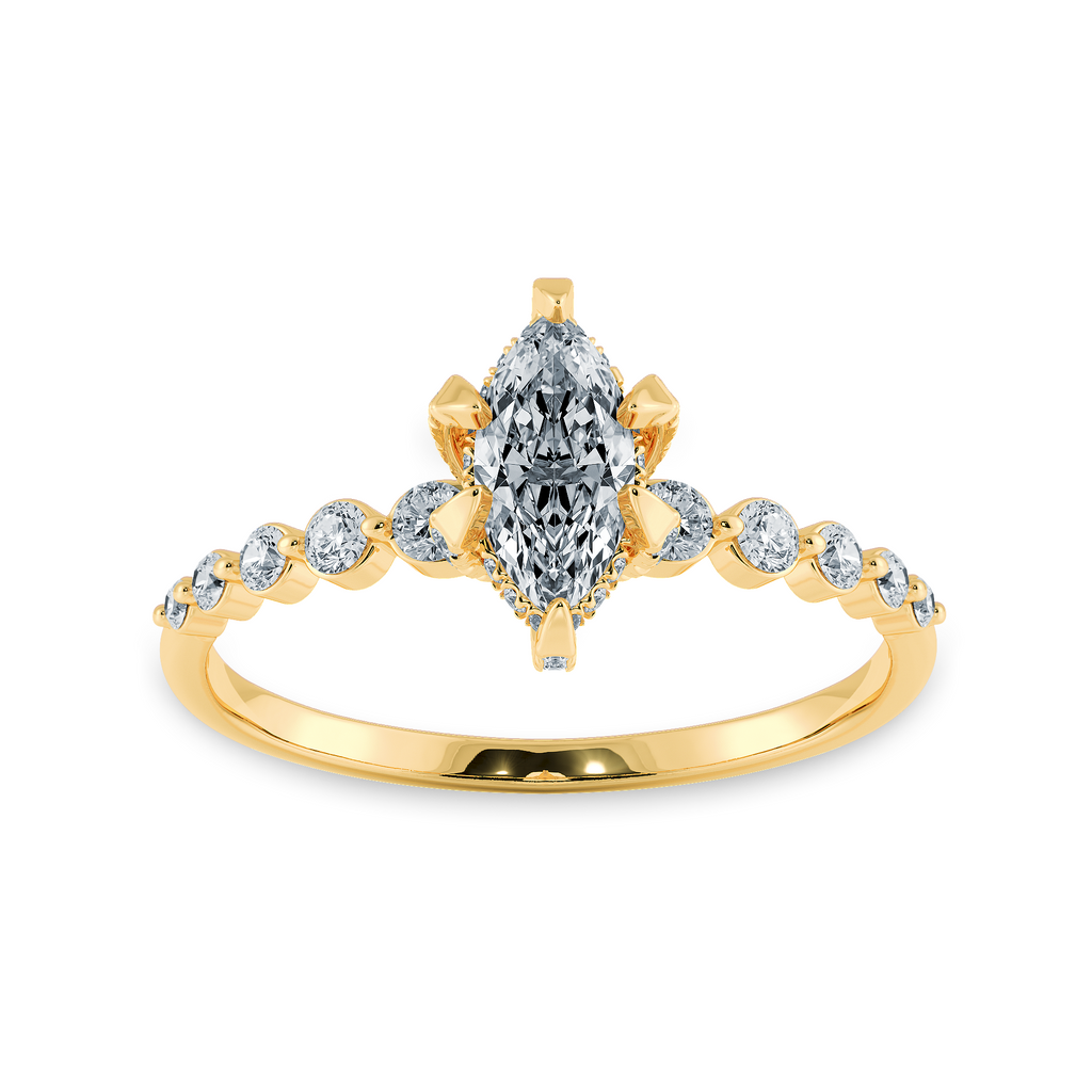 0.50ts. Marquise Cut Solitaire Halo Diamond Accents 18K Yellow Gold Ring JL AU 2010Y-A   Jewelove.US