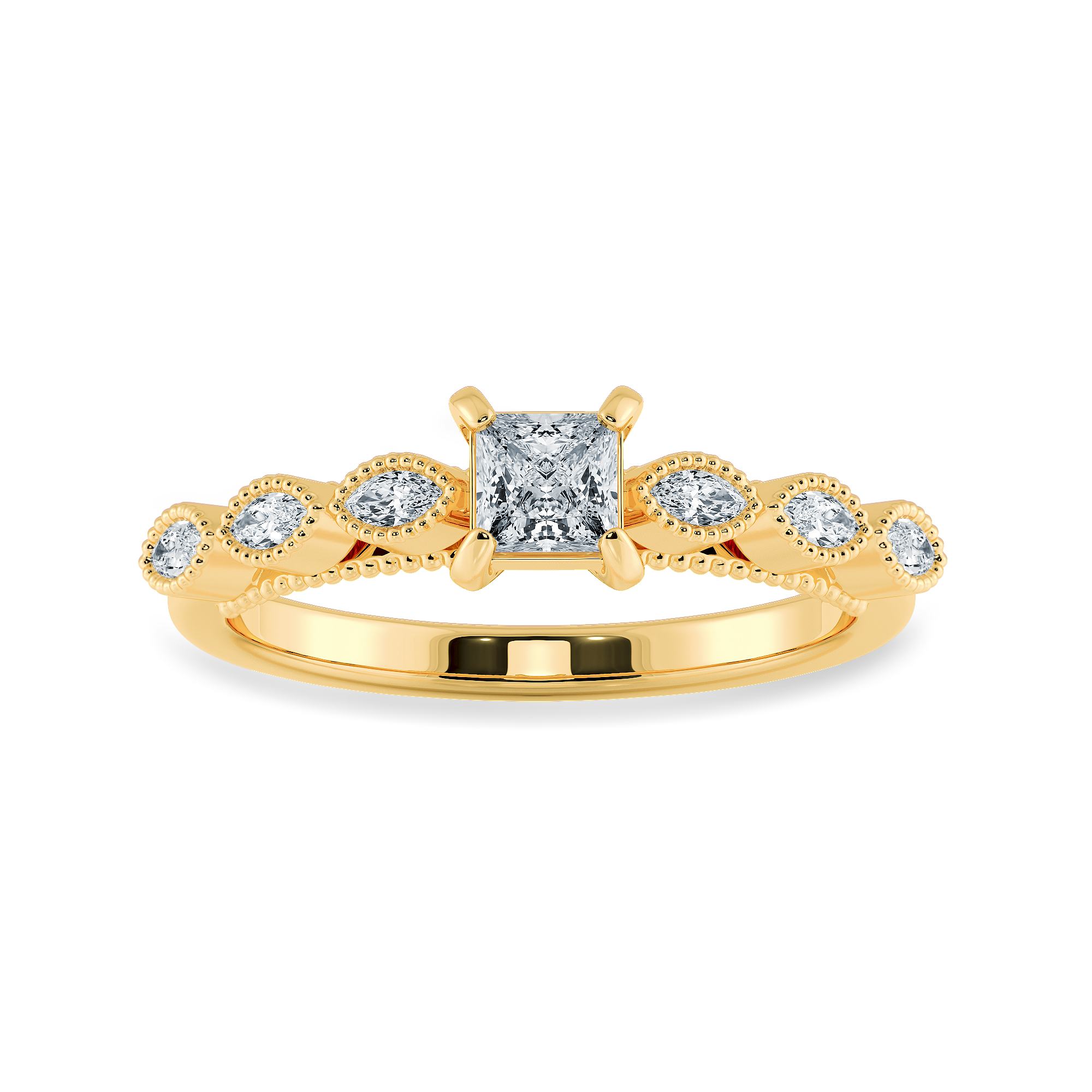 0.20cts. Princess Cut Solitaire with Marquise Cut Diamond Accents 18K Yellow Gold Ring JL AU 2012Y-C   Jewelove.US