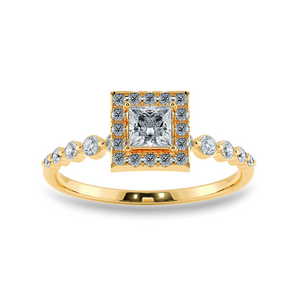 0.20cts. Princess Cut Solitaire Halo Diamond Accents 18K Yellow Gold Ring JL AU 2003Y-C   Jewelove.US