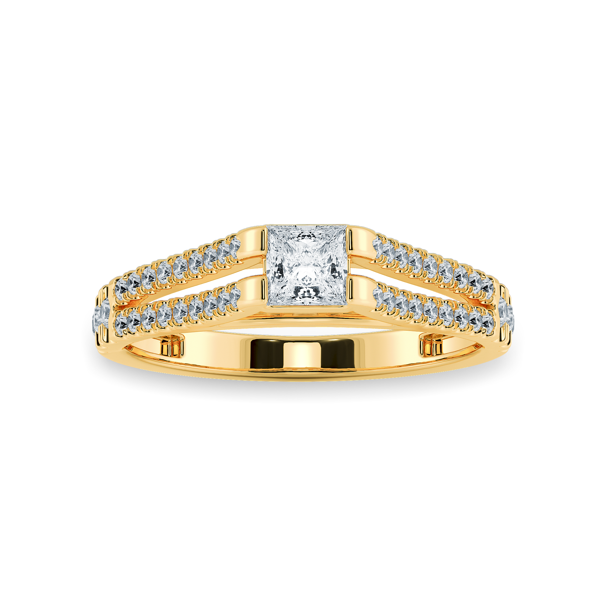 0.50cts. Princess Cut Solitaire Diamond Split Shank 18K Yellow Gold Ring JL AU 1178Y-B   Jewelove.US