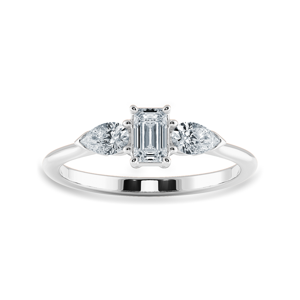 0.30cts Emerald Cut Solitaire with Pear Cut Diamond Accents Platinum Ring JL PT 1204   Jewelove.US