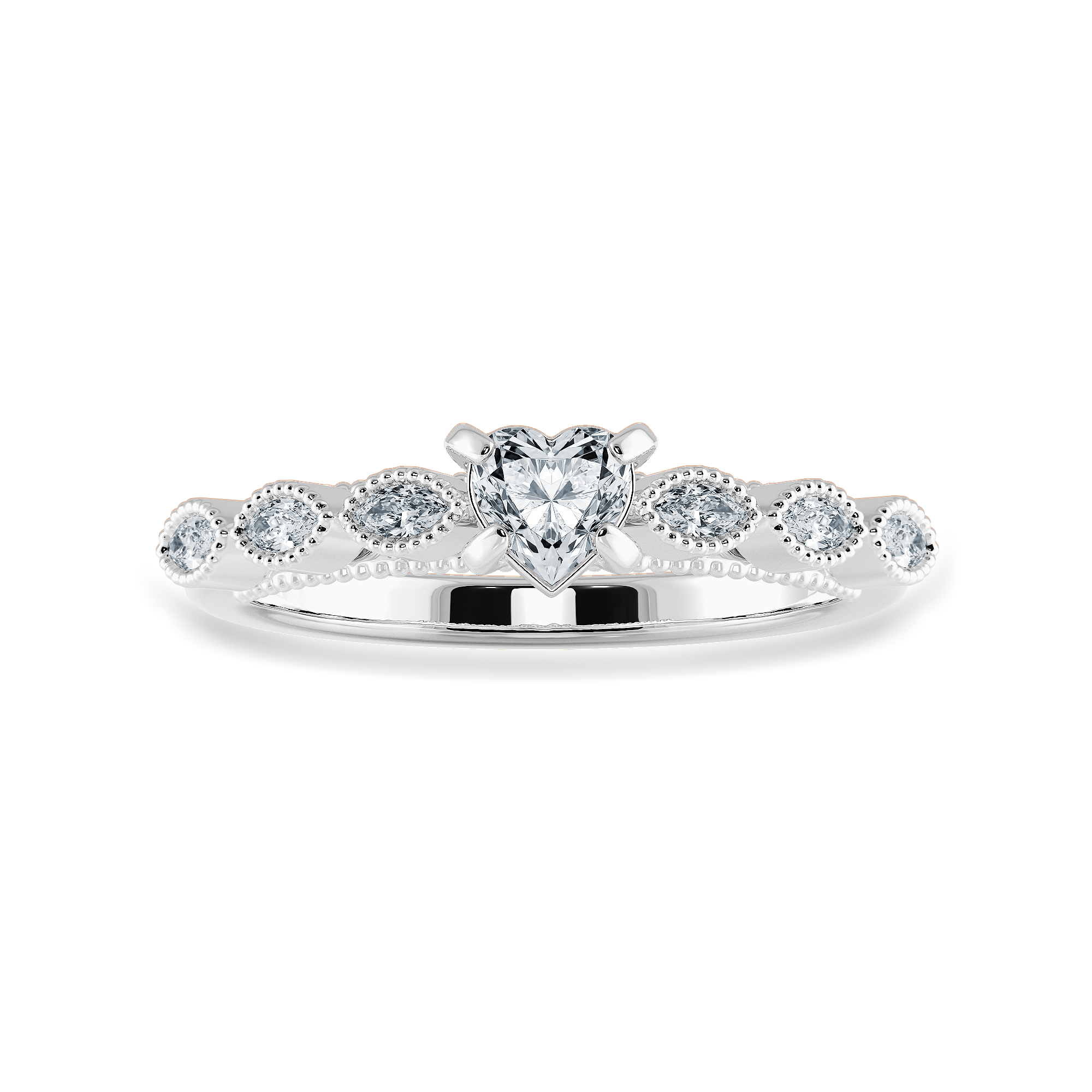 0.50cts Heart Cut Solitaire with Marquise Cut Diamond Accents Platinum Ring JL PT 2016-A   Jewelove.US