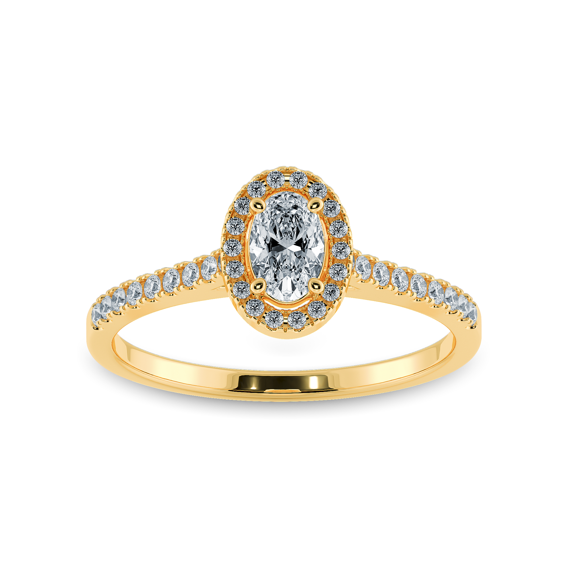 0.30cts. Oval Cut Solitaire Halo Diamond Shank 18K Yellow Gold Ring JL AU 1199Y   Jewelove.US