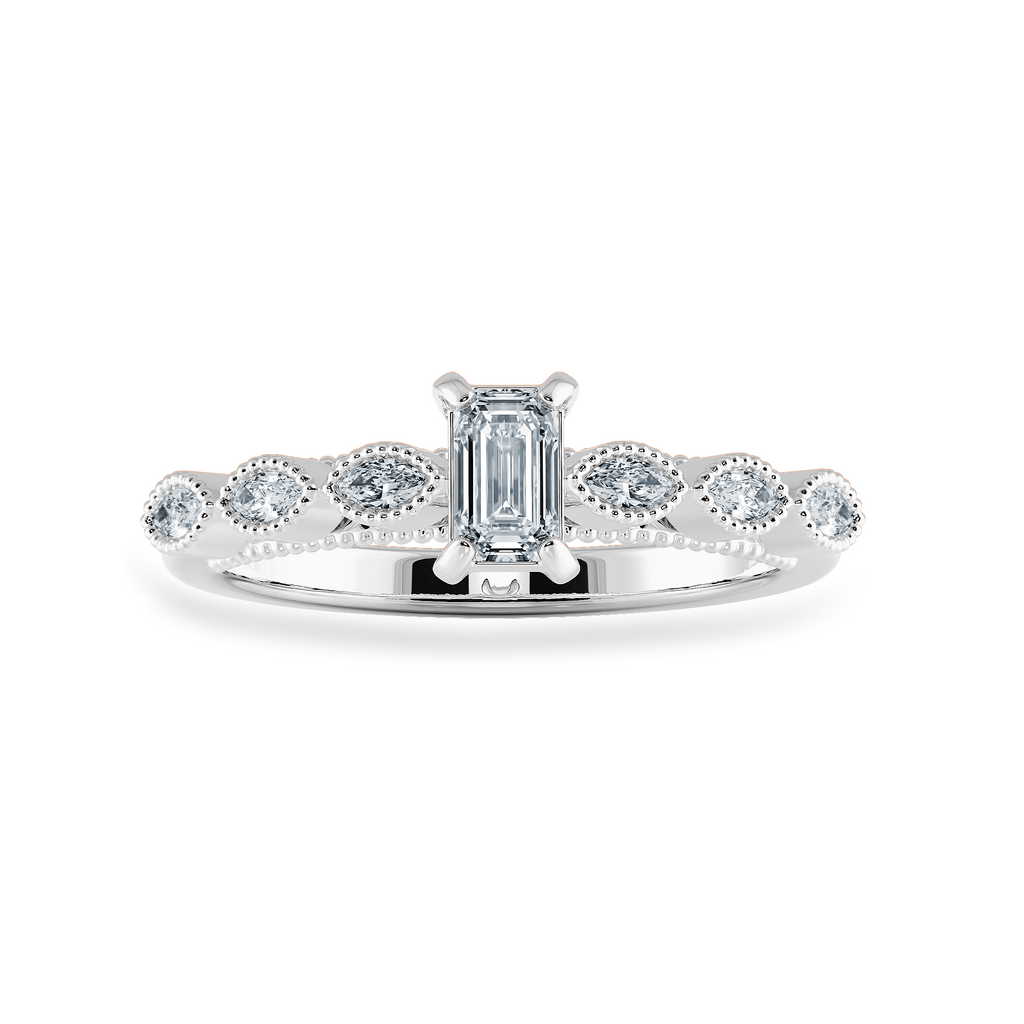 0.50cts Emerald Cut Solitaire Marquise Cut Diamond Accents Platinum Ring JL PT 2015-A   Jewelove.US