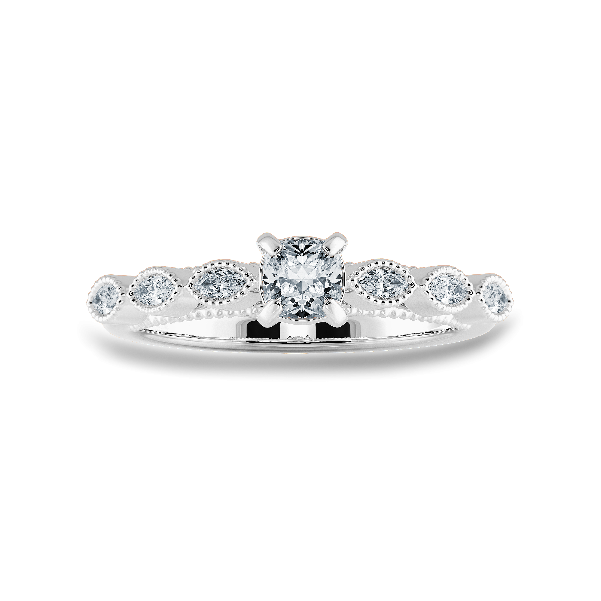 0.30cts. Cushion Cut Solitaire with Marquise Cut Diamond Accents Platinum Ring JL PT 2013   Jewelove.US