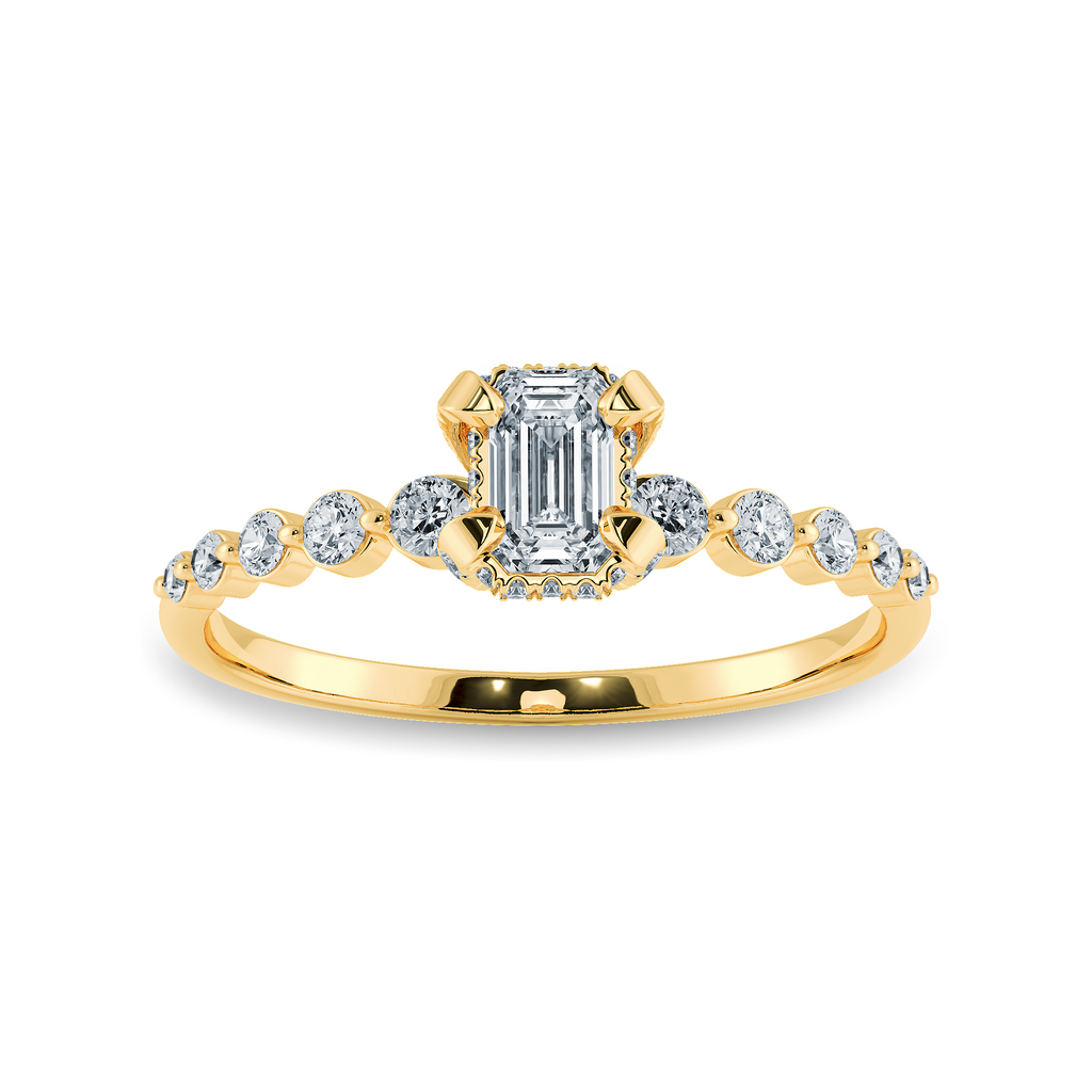 0.70cts. Emerald Cut Solitaire Halo Diamond Accents 18K Yellow Gold Ring JL AU 2006Y-B   Jewelove.US