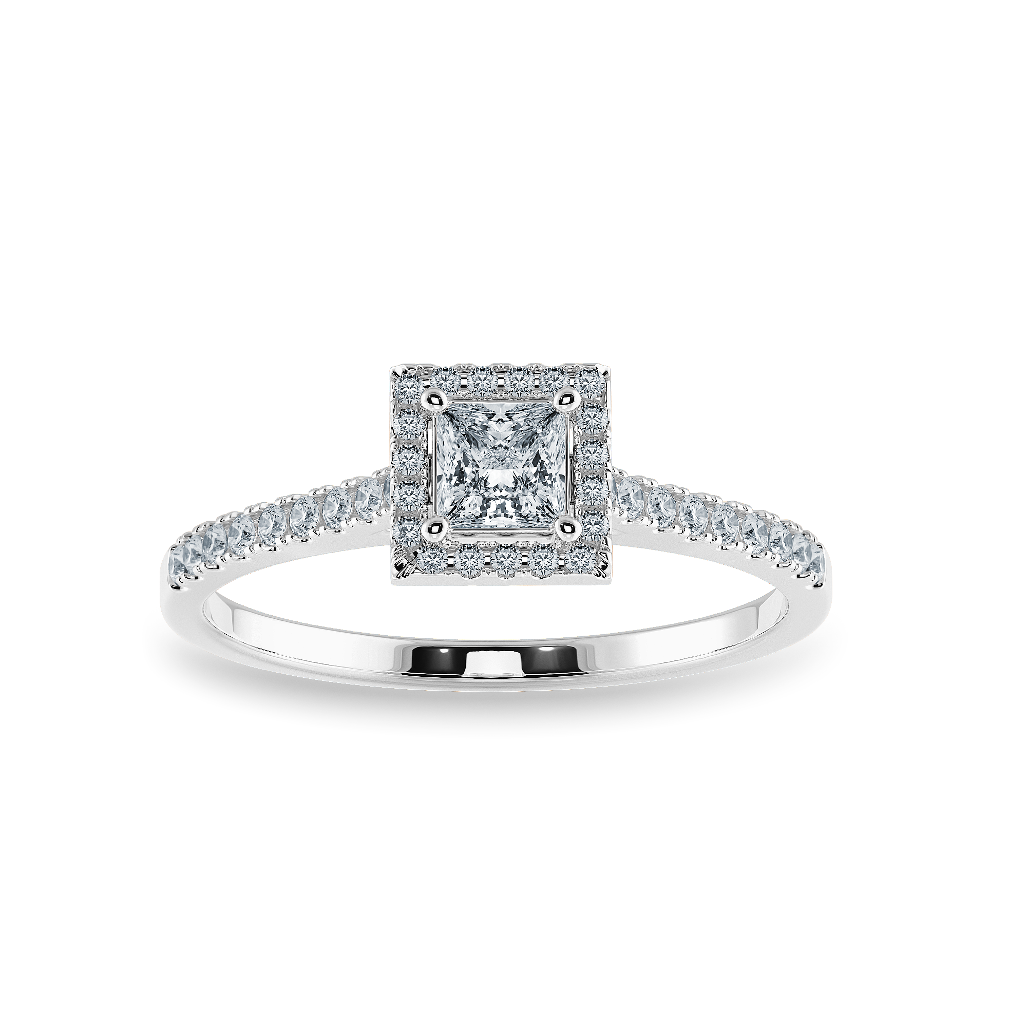 0.30cts Princess Cut Solitaire Diamond Square Halo Shank Platinum Ring JL PT 1194   Jewelove.US