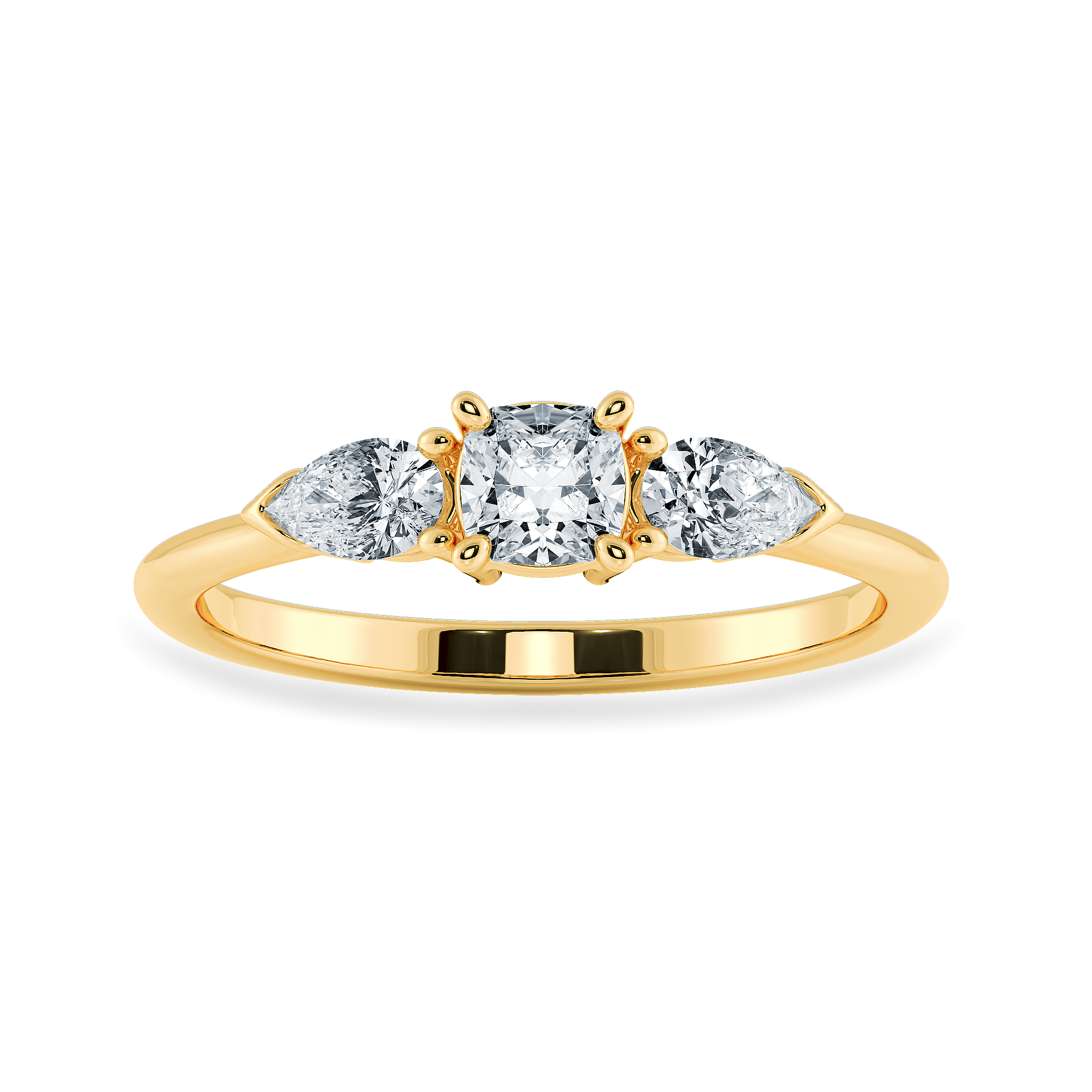 0.30cts. Cushion Cut Solitaire with Pear Cut Diamond Accents 18K Yellow Gold Ring JL AU 1203Y   Jewelove.US