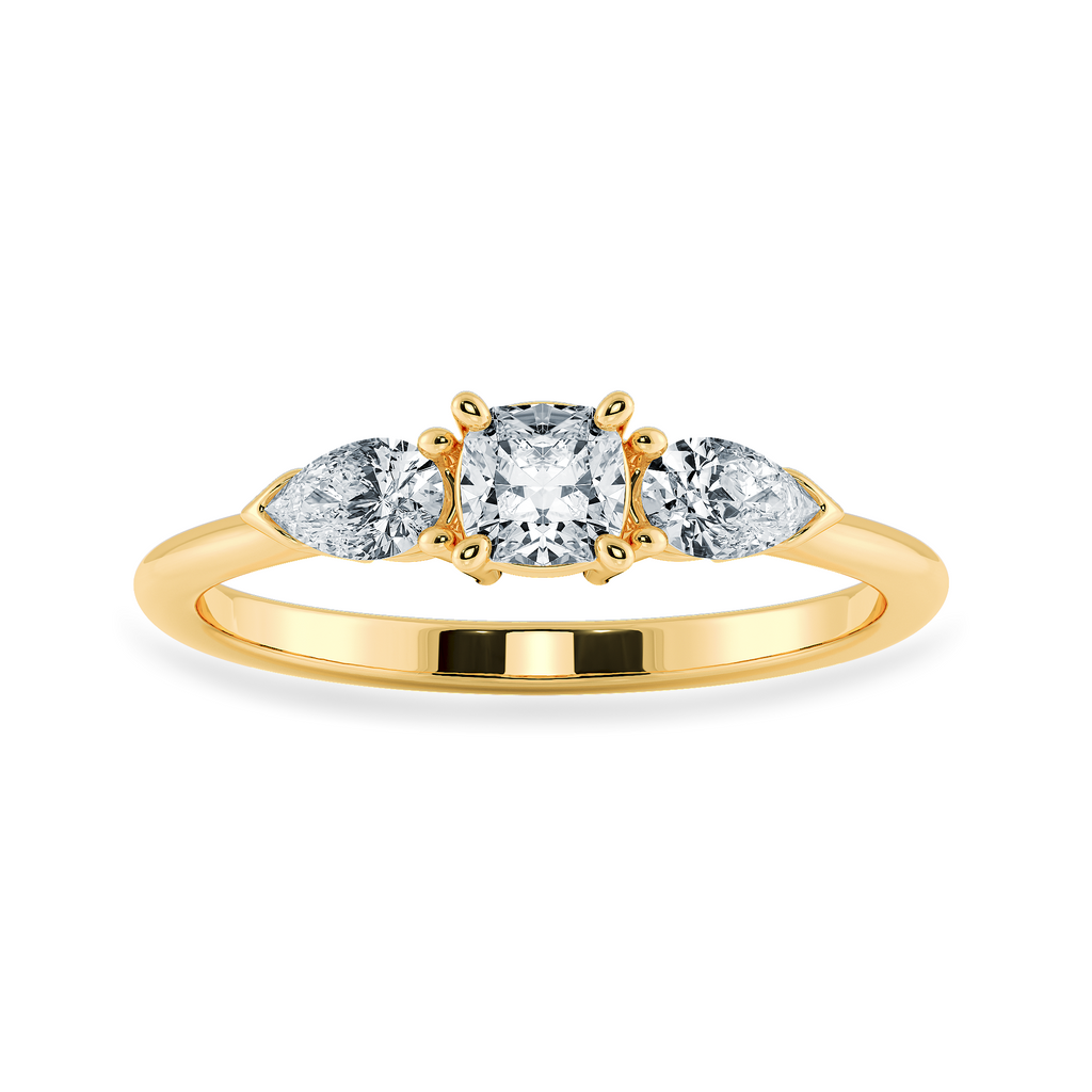 0.70cts. Cushion Cut Solitaire with Pear Cut Diamond Accents 18K Yellow Gold Ring JL AU 1203Y-B   Jewelove.US