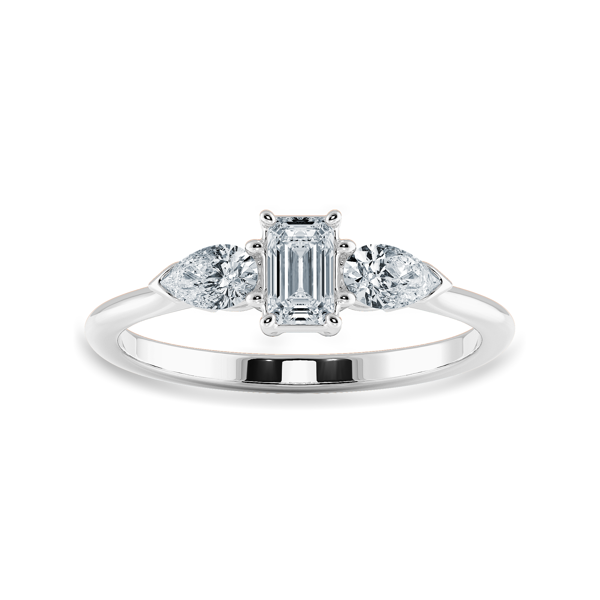 0.70cts Emerald Cut Solitaire with Pear Cut Diamond Accents Platinum Ring JL PT 1204-B   Jewelove.US