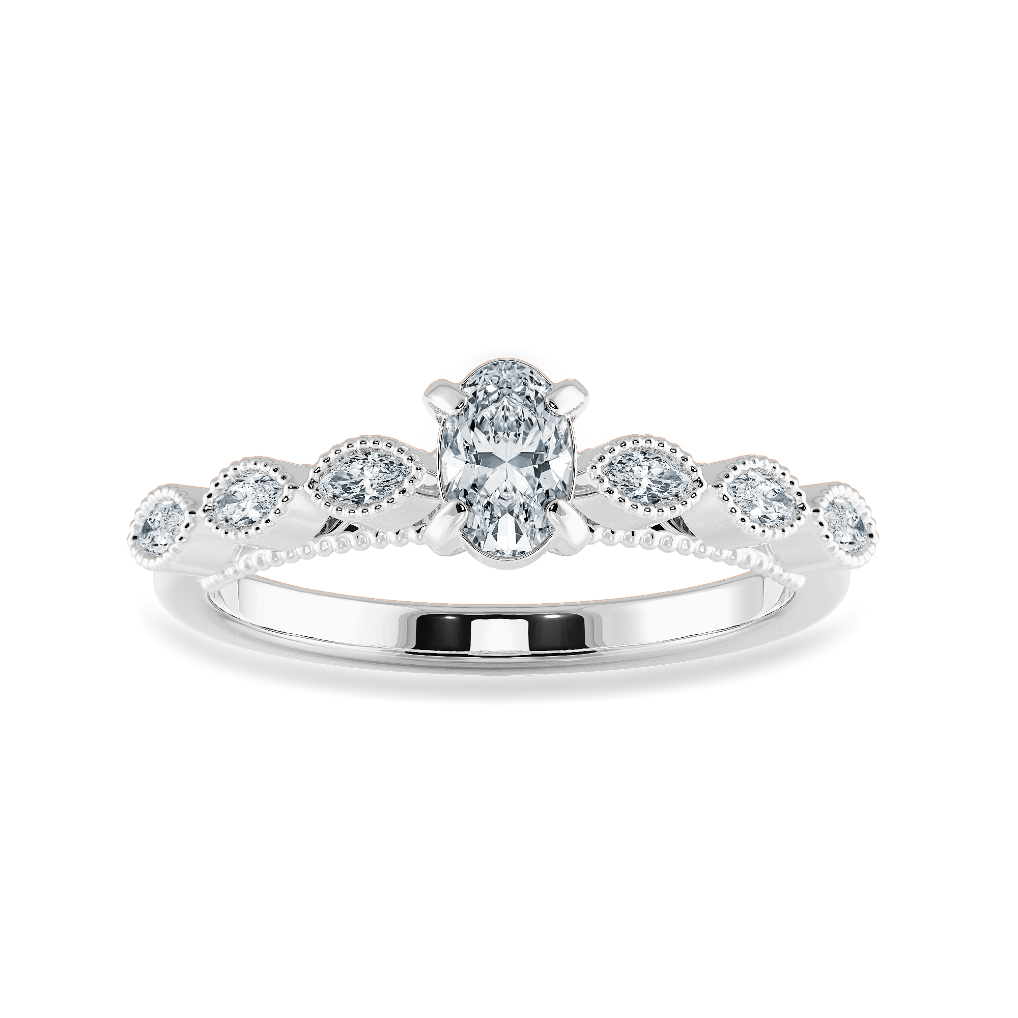 0.70cts Oval Cut Solitaire with Marquise Cut Diamond Accents Platinum Ring JL PT 2017-B   Jewelove.US