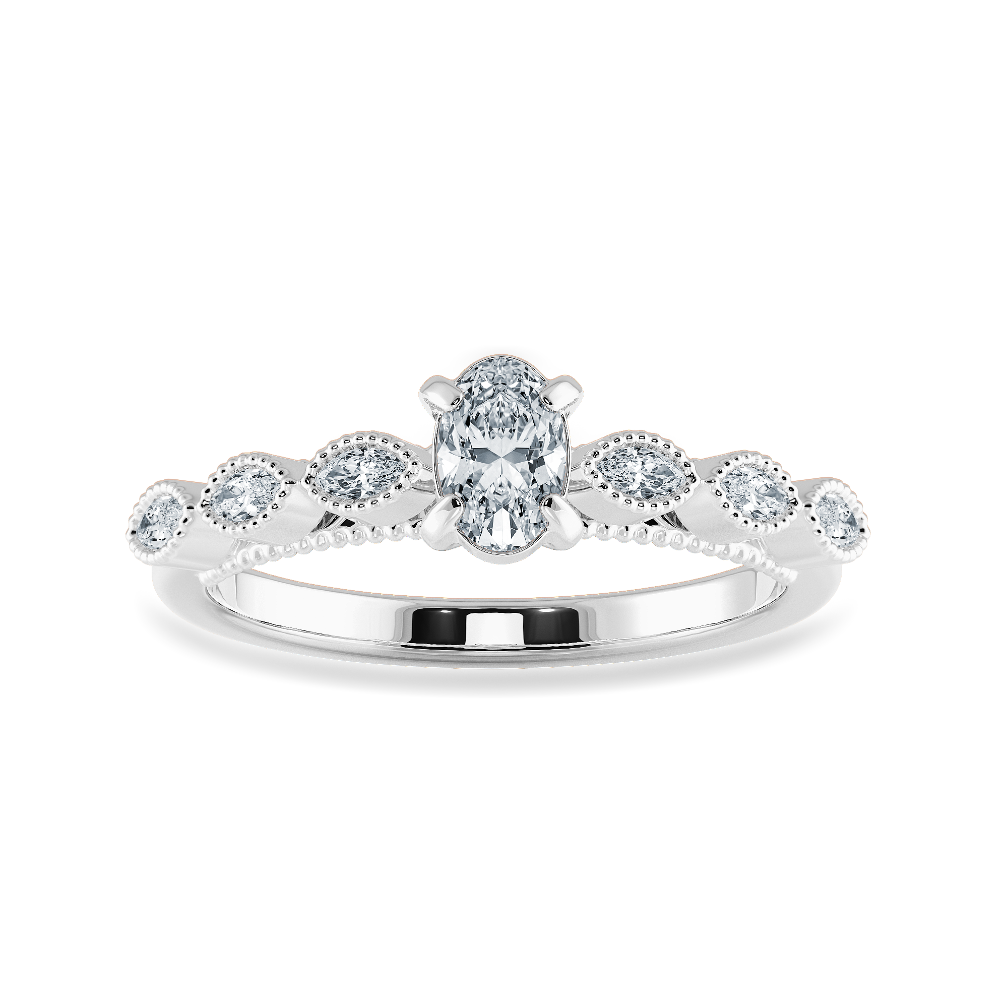 0.50cts Oval Cut Solitaire with Marquise Cut Diamond Accents Platinum Ring JL PT 2017-A   Jewelove.US