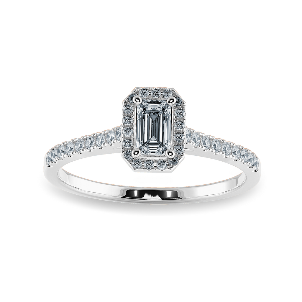 0.30cts Emerald Cut Solitaire Halo Diamond Shank Platinum Ring JL PT 1197   Jewelove.US