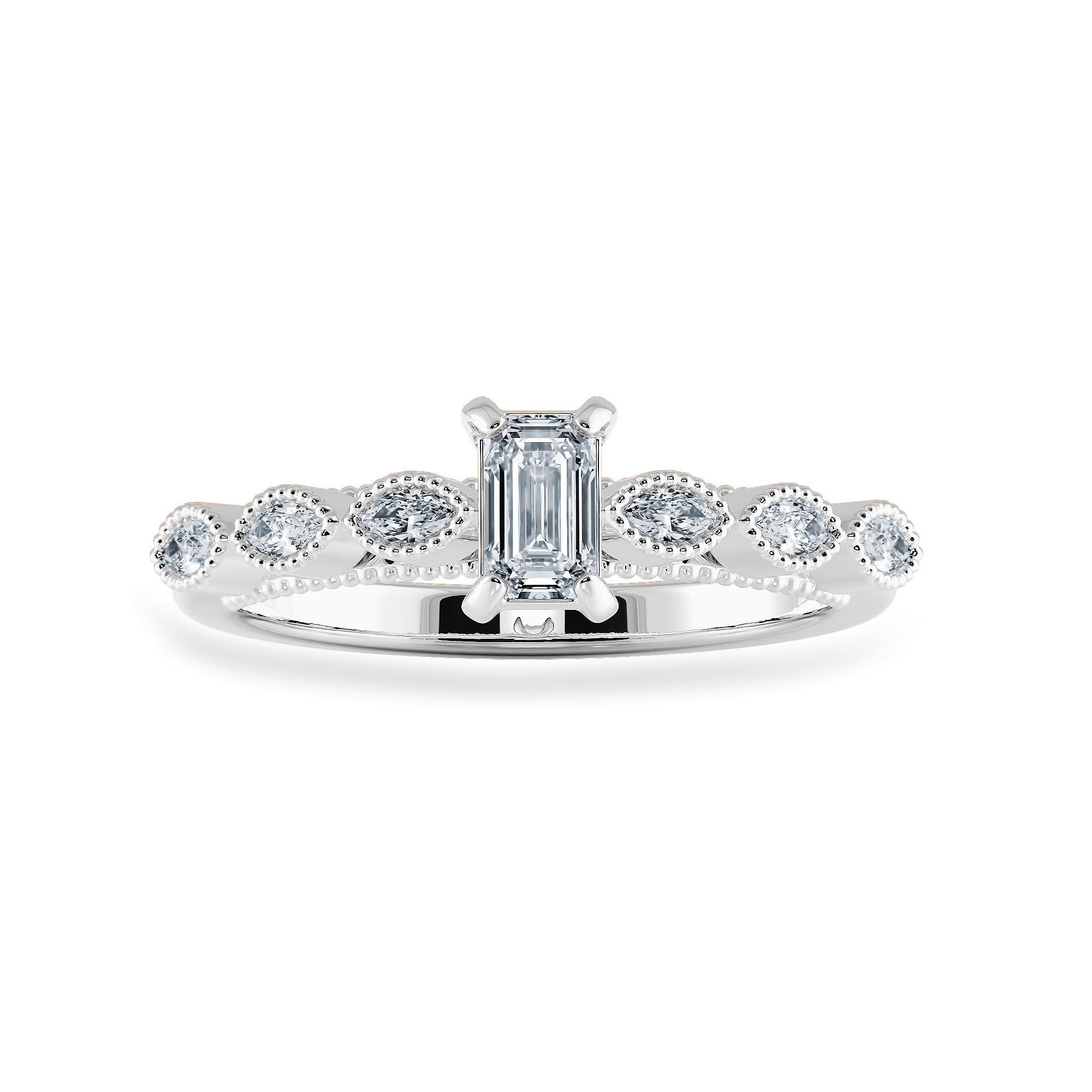 0.70cts Emerald Cut Solitaire Marquise Cut Diamond Accents Platinum Ring JL PT 2015-B   Jewelove.US