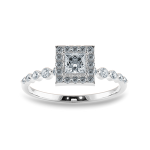 0.30cts Princess Cut Solitaire Halo Diamond Accents Platinum Ring JL PT 2003   Jewelove.US