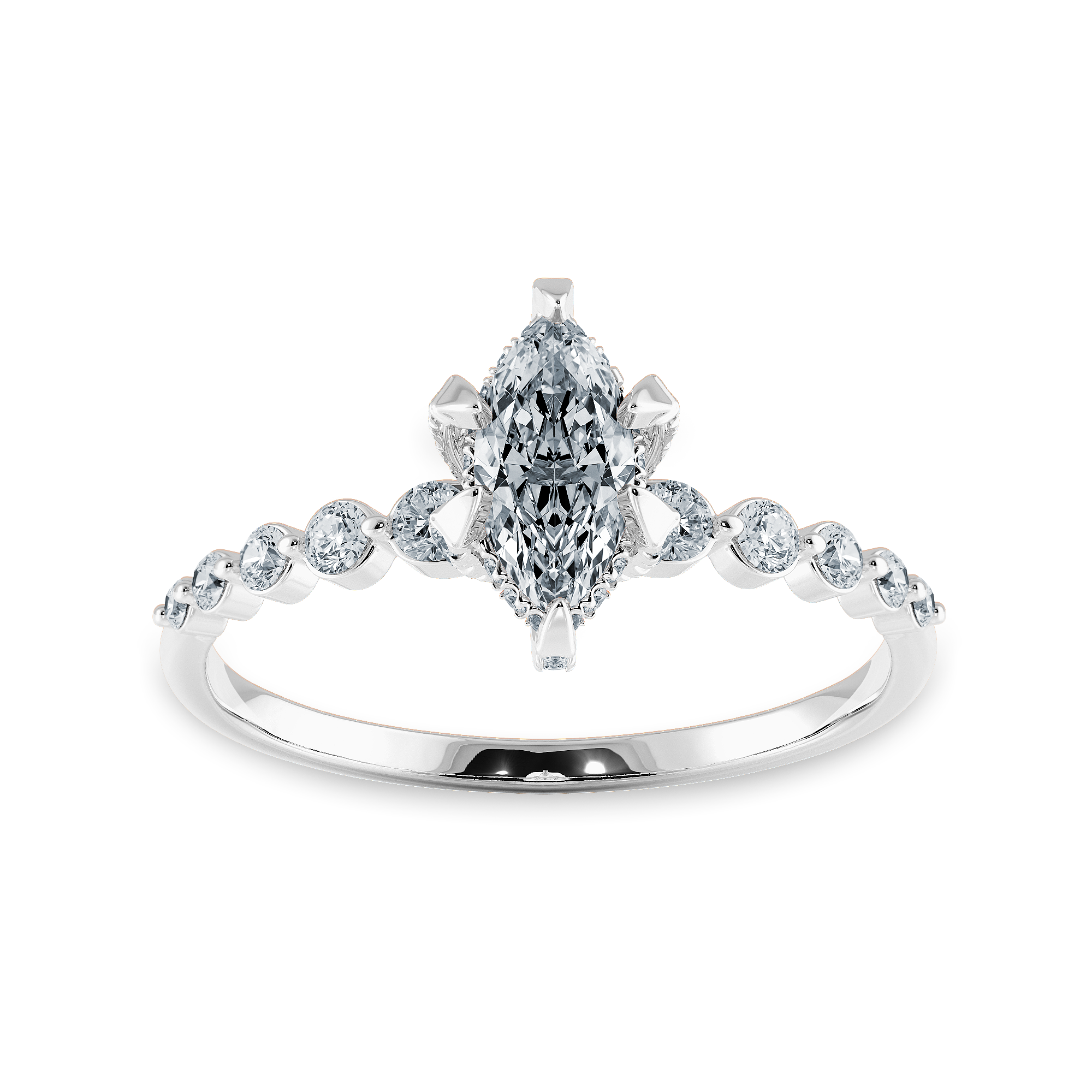 0.30cts Marquise Cut Solitaire Halo Diamond Accents Platinum Ring JL PT 2010   Jewelove.US