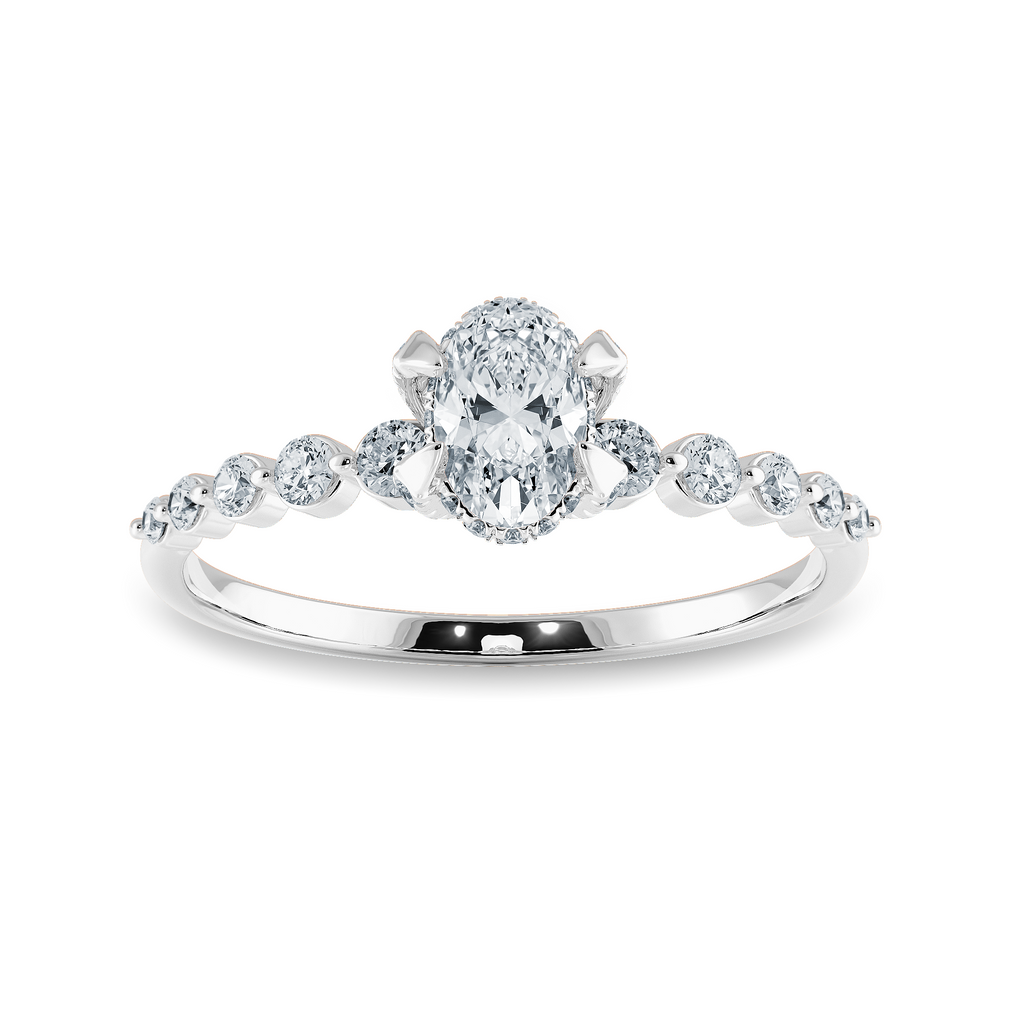 0.30cts Oval Cut Solitaire Halo Diamond Accents Platinum Ring JL PT 2008   Jewelove.US