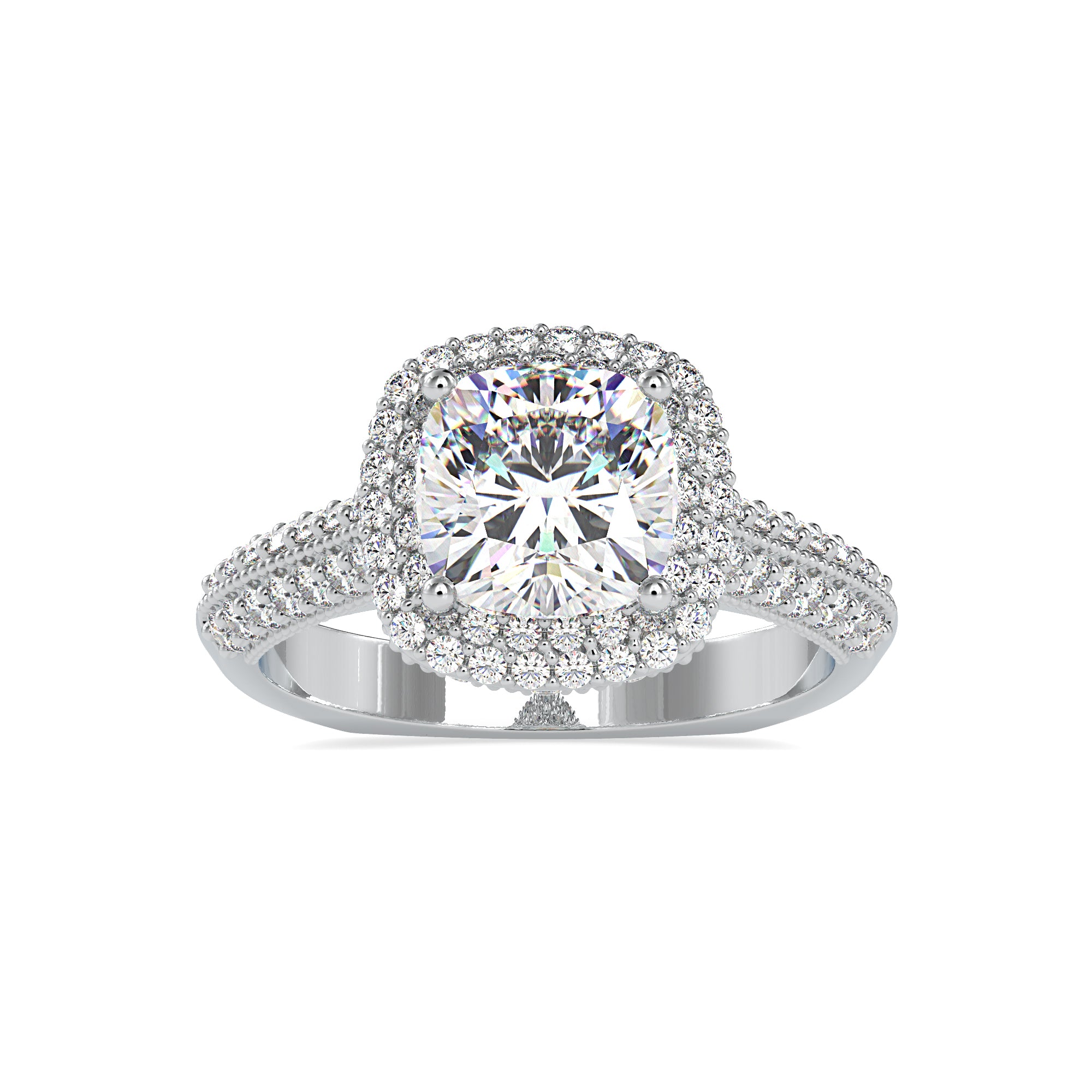 0.50cts. Cushion Cut Solitaire Platinum Double Halo Split Shank Engagement Ring JL PT 0102   Jewelove.US