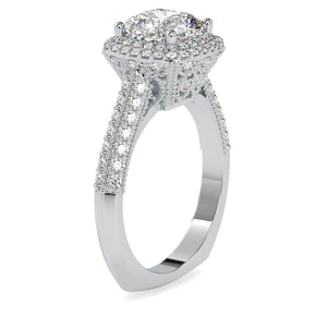 0.50cts. Cushion Cut Solitaire Platinum Double Halo Split Shank Engagement Ring JL PT 0102