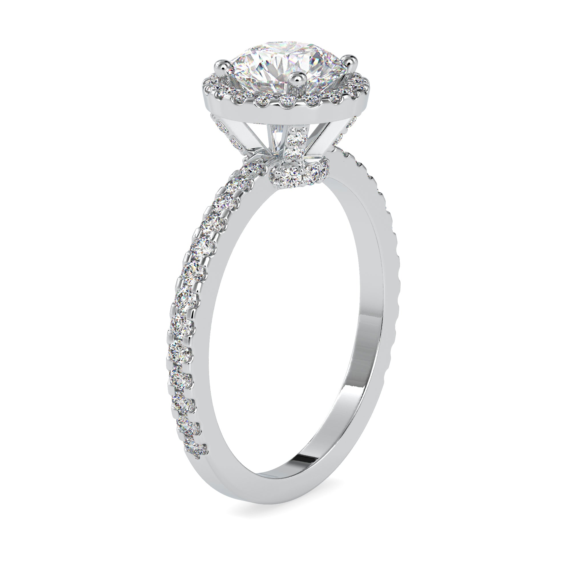 0.30cts. Solitaire Halo Diamond Shank Platinum Engagement Ring JL PT 0108-A   Jewelove.US