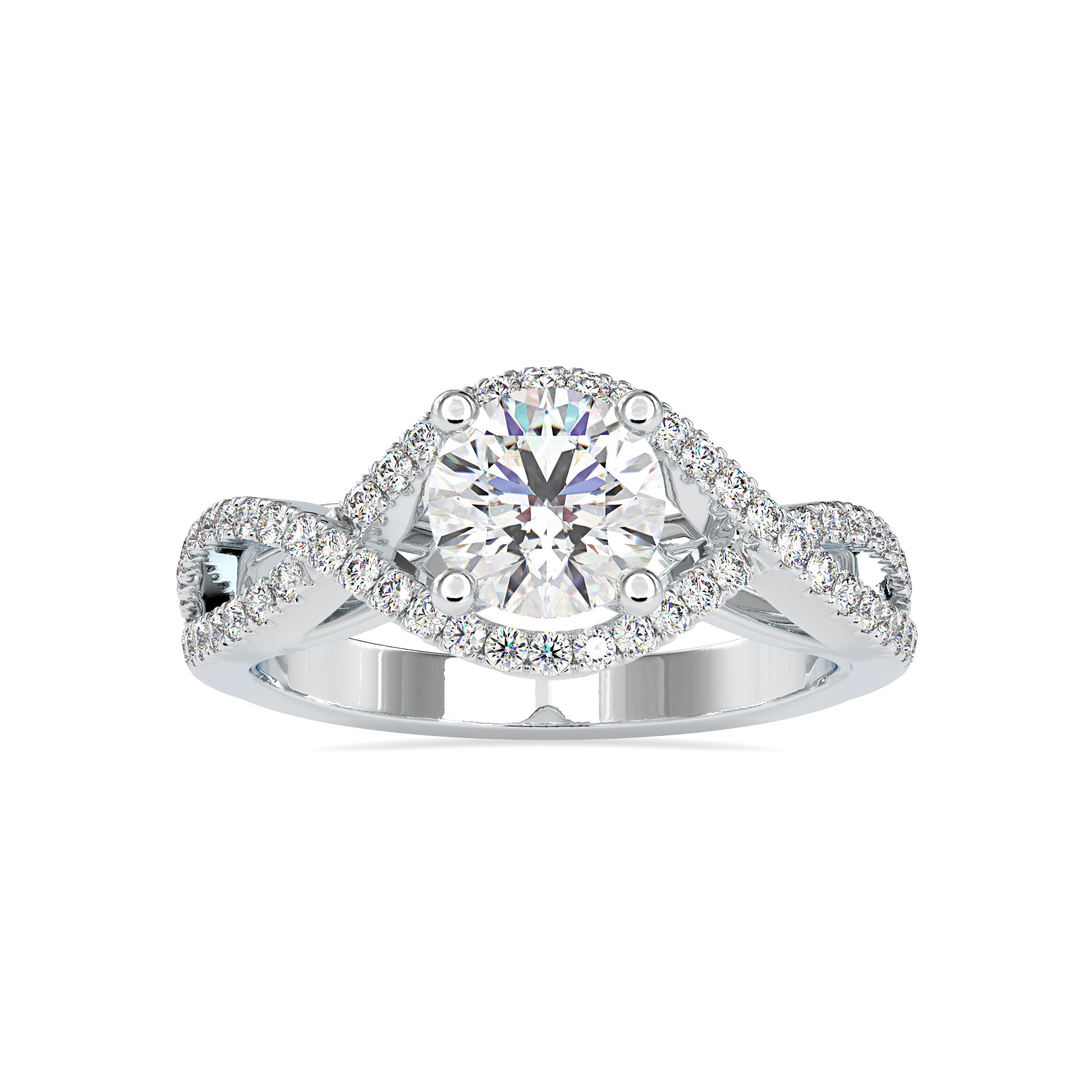 0.70cts. Solitaire Platinum Diamond Halo Twisted Shank Engagement Ring JL PT 0118