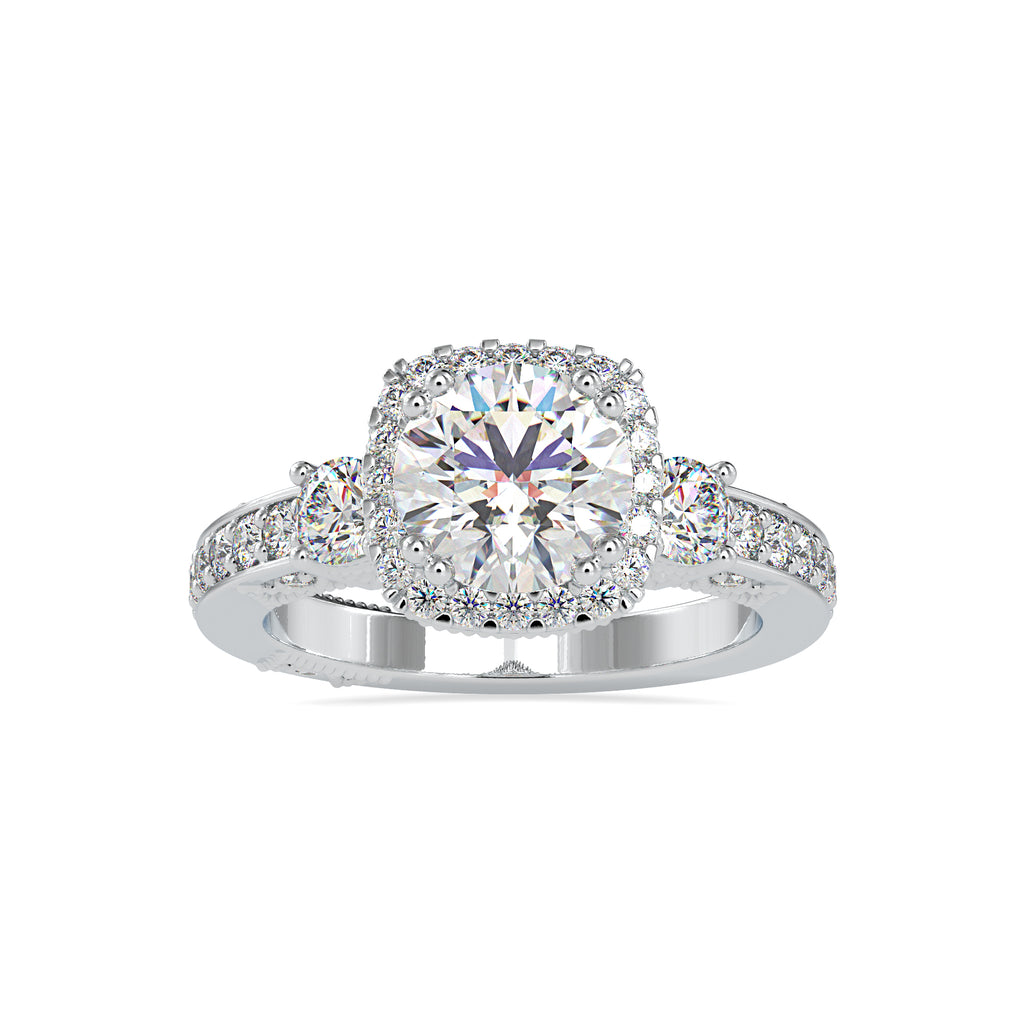 50-Pointer Solitaire Halo Diamond Accents Shank Platinum Ring JL PT 0156   Jewelove.US