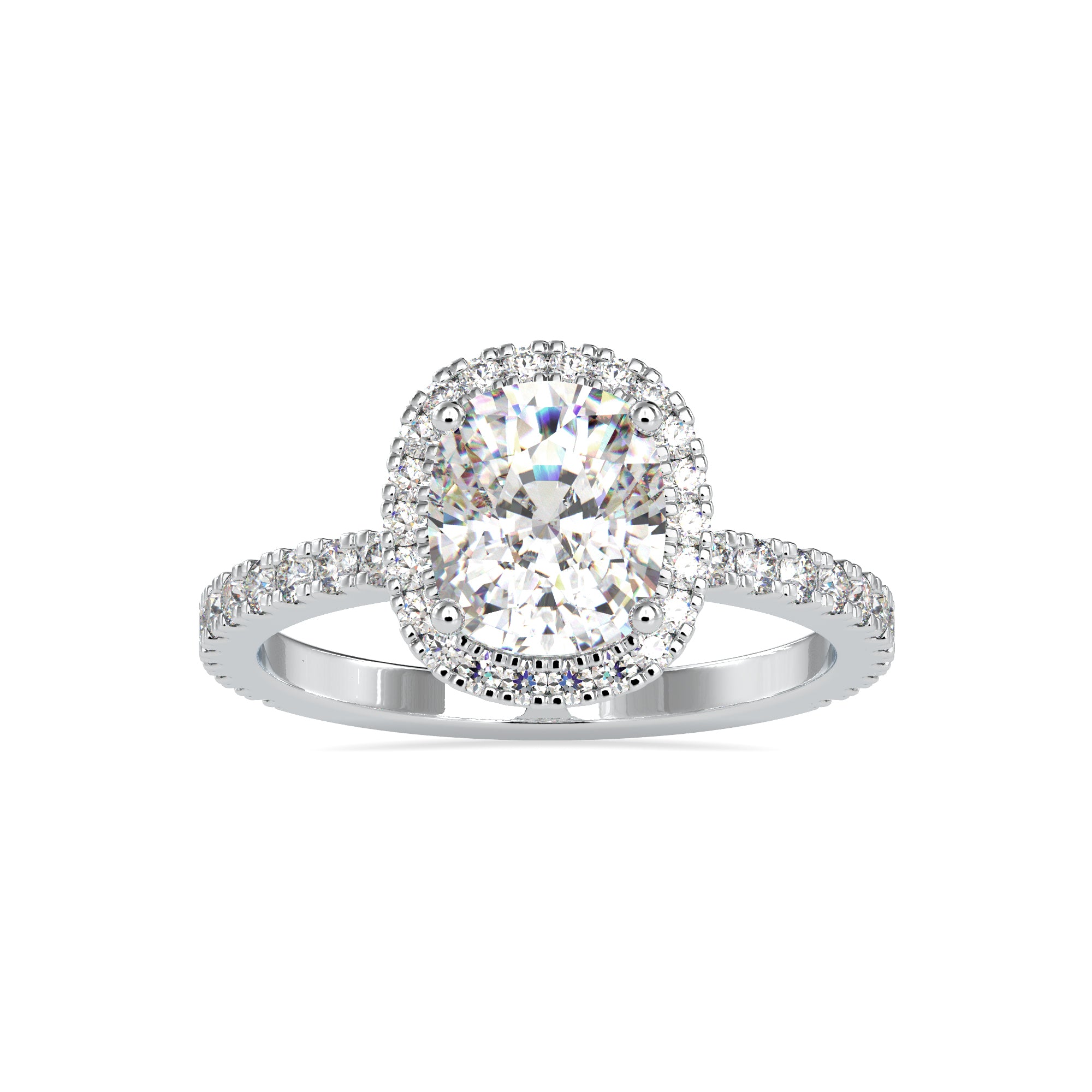 30-Pointer Solitaire Halo Diamond Shank Platinum Ring JL PT 0162